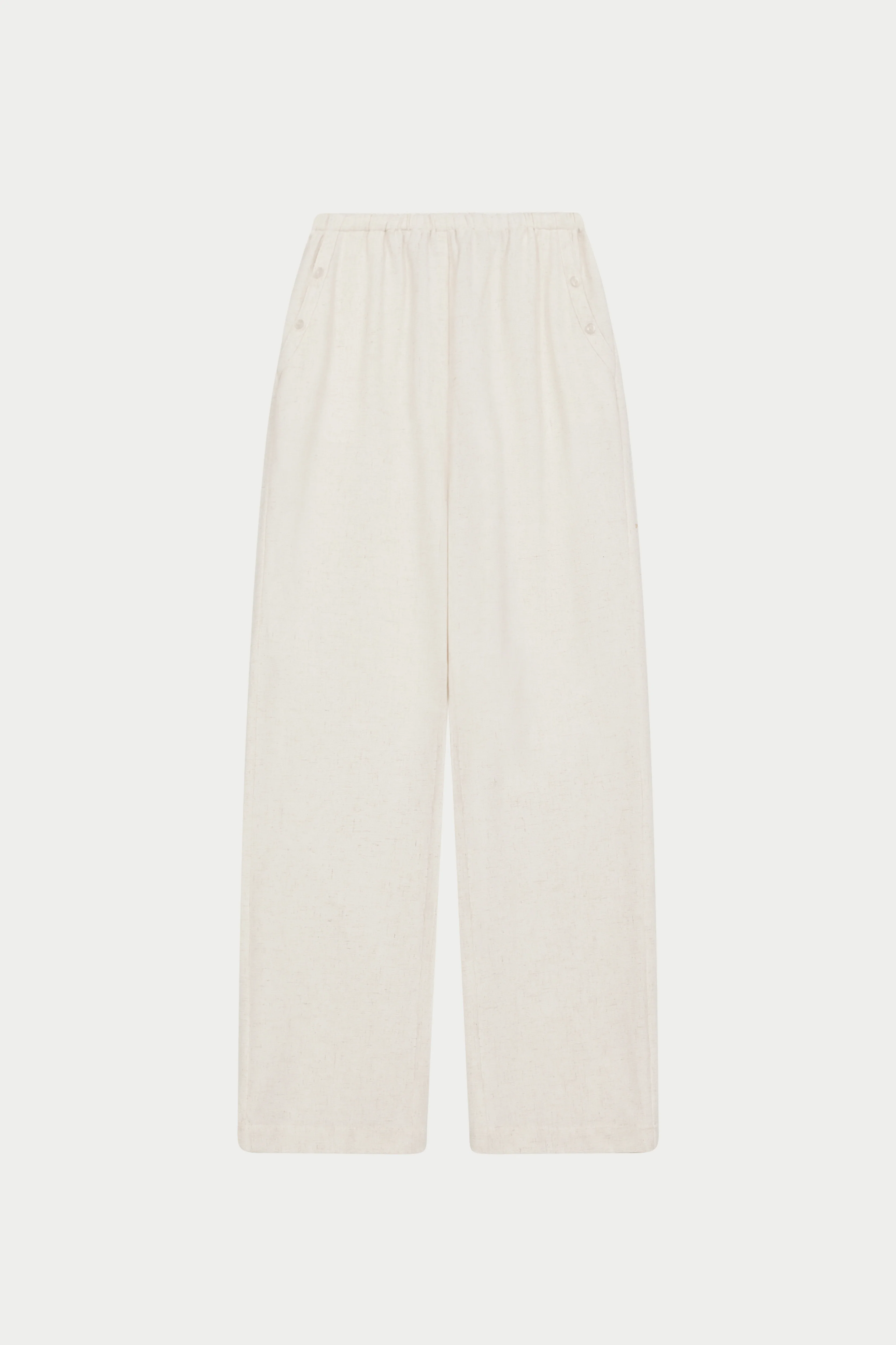 TEXTURED LINEN BUTTON DETAIL TROUSER - BEIGE