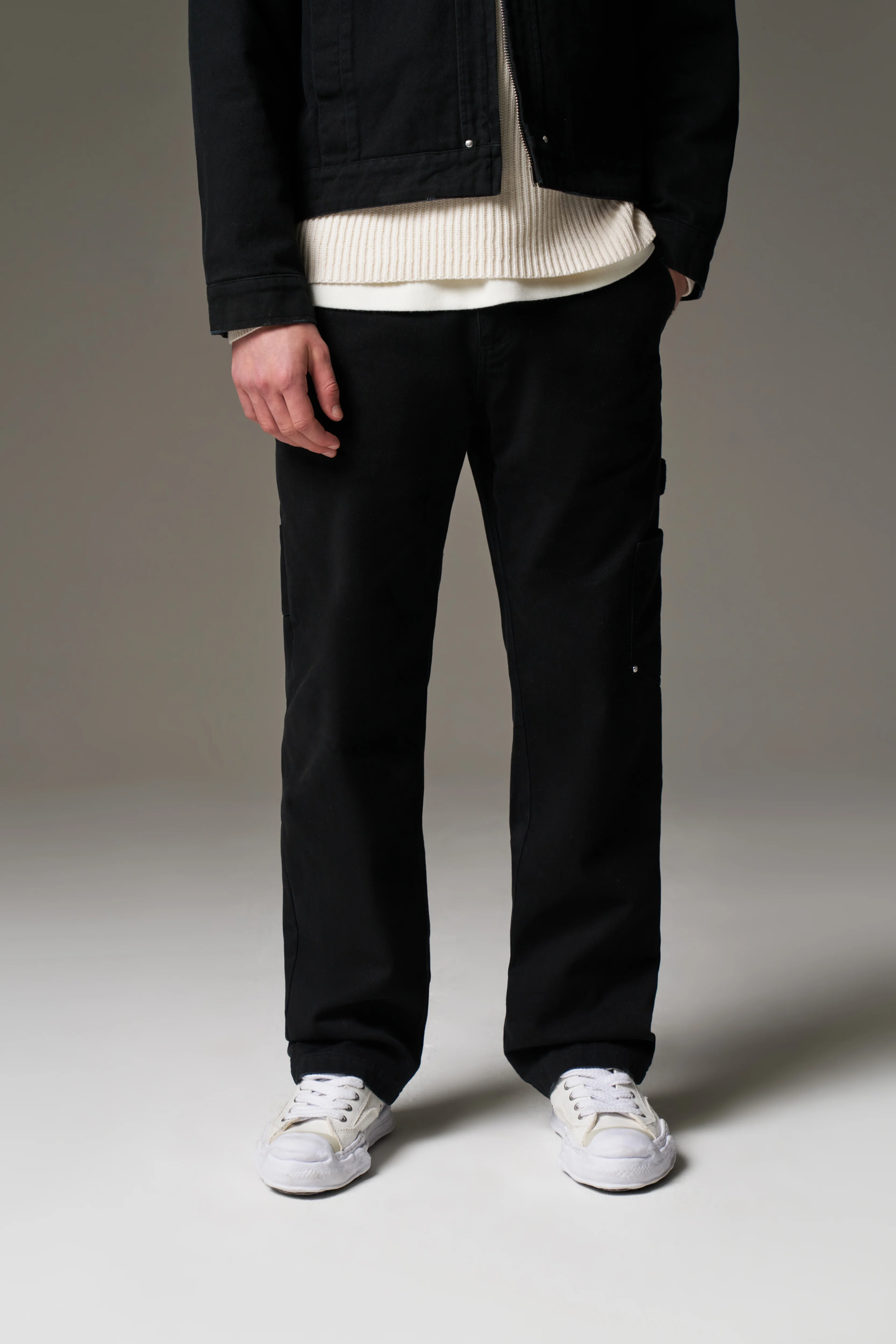 TWILL DOUBLE PATCH TROUSER - WASHED BLACK