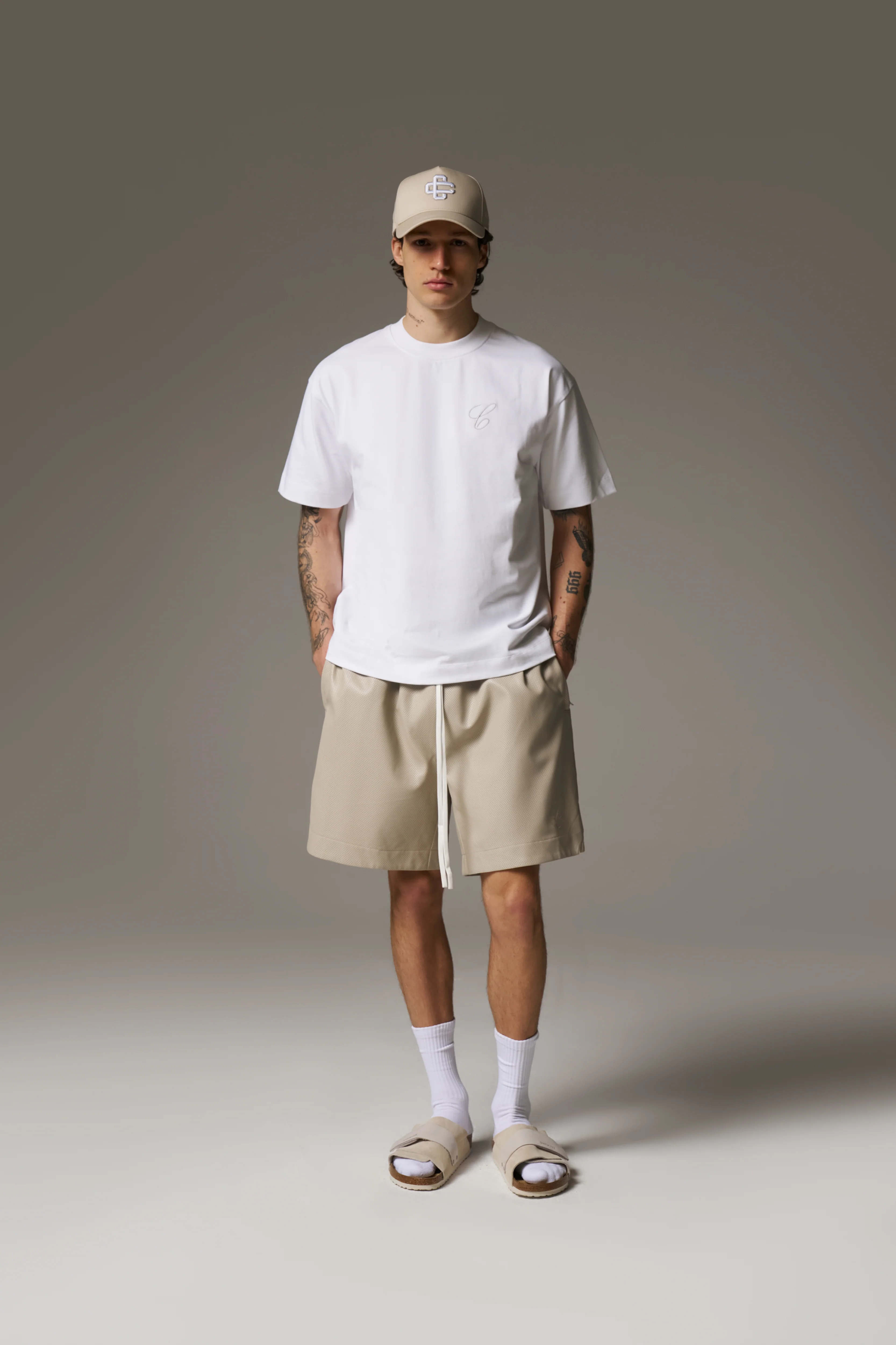 AIRTEX FAUX LEATHER SHORTS - STONE