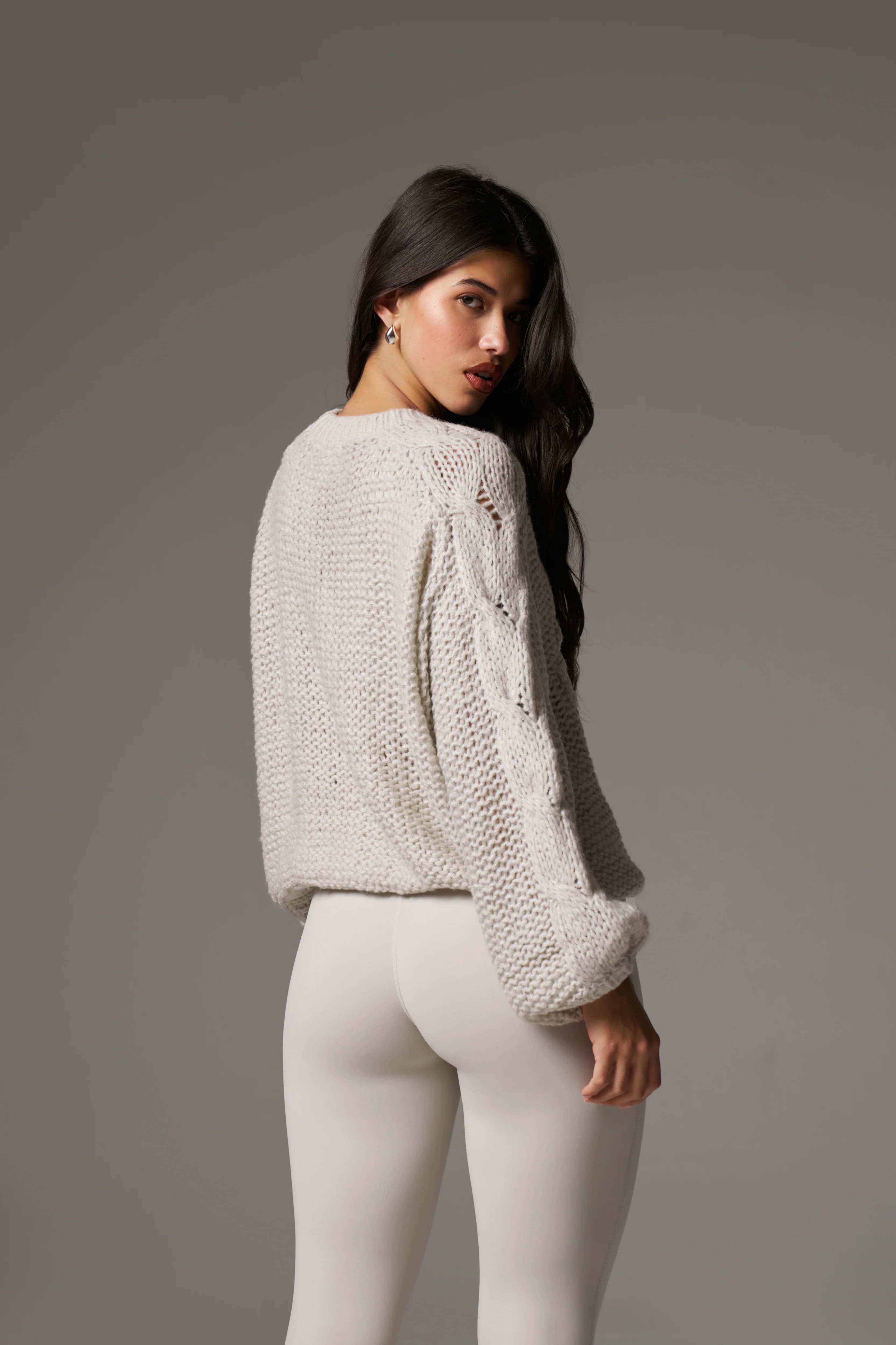 EMBLEM PLAITED OVERSIZED KNIT JUMPER - STONE