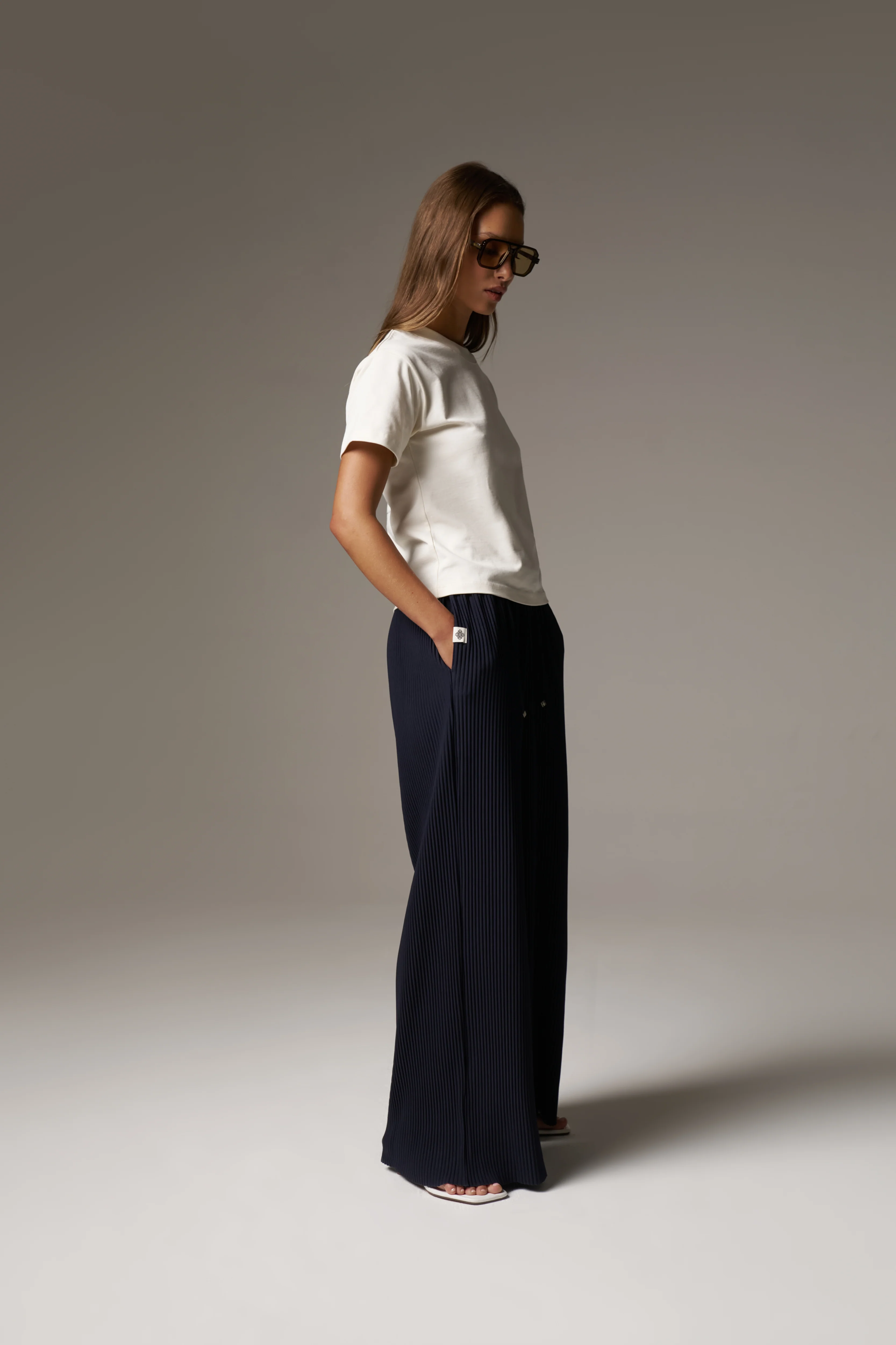 PLISSE TROUSERS - NAVY
