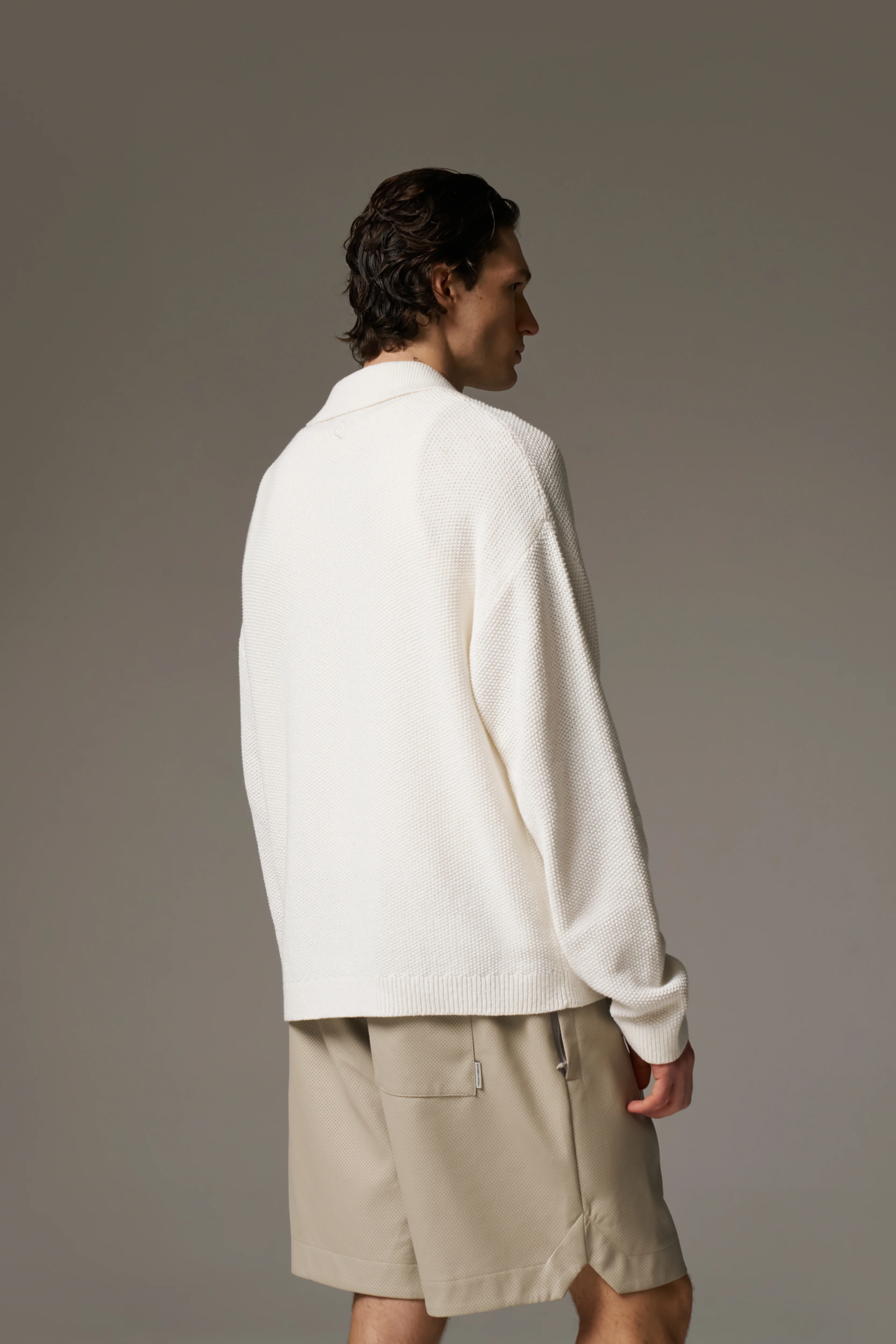 CROCHET KNITTED EMBLEM POCKET SHIRT - OFF WHITE