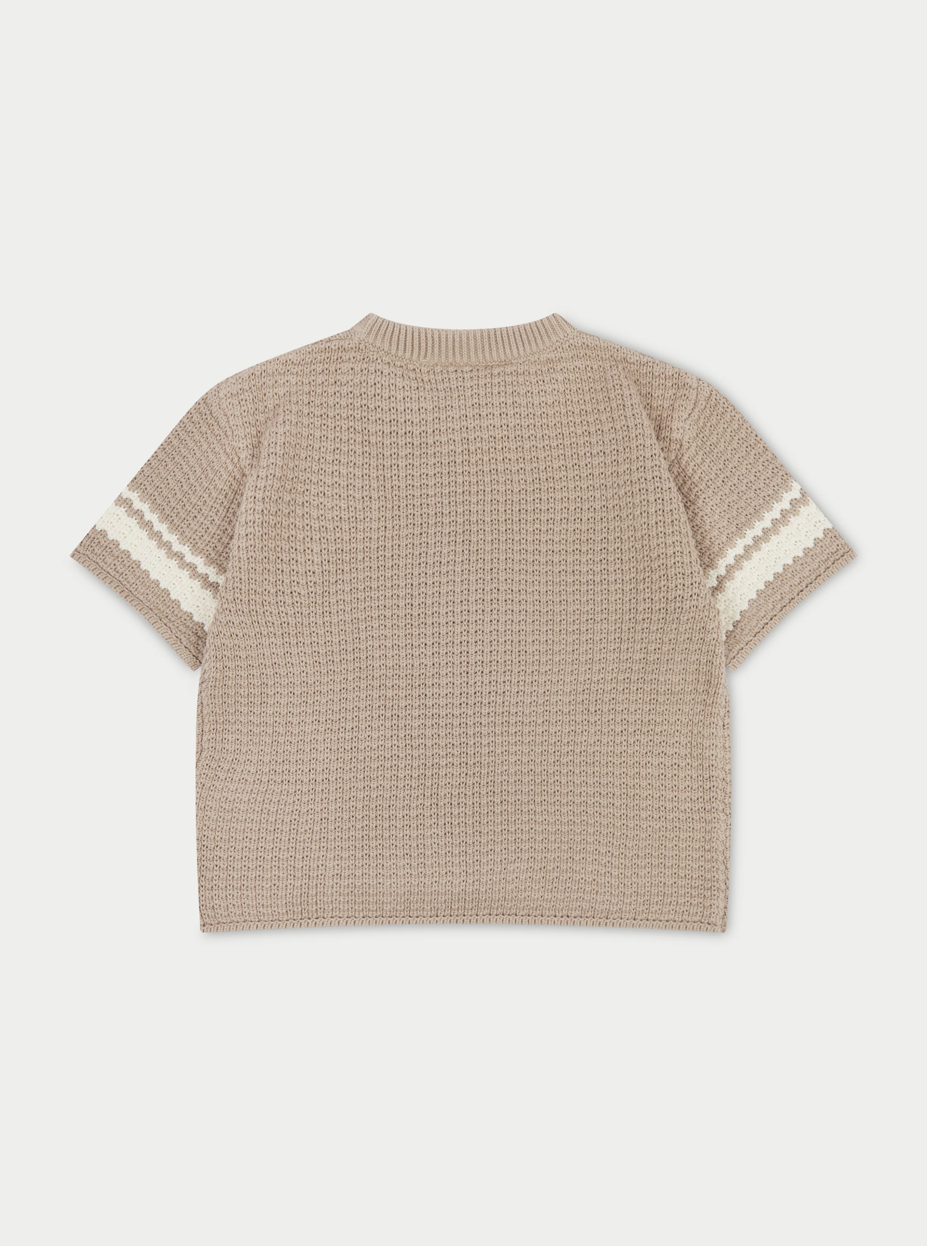 KIDS CROCHET KNITTED CONTRAST STRIPE T-SHIRT - BROWN
