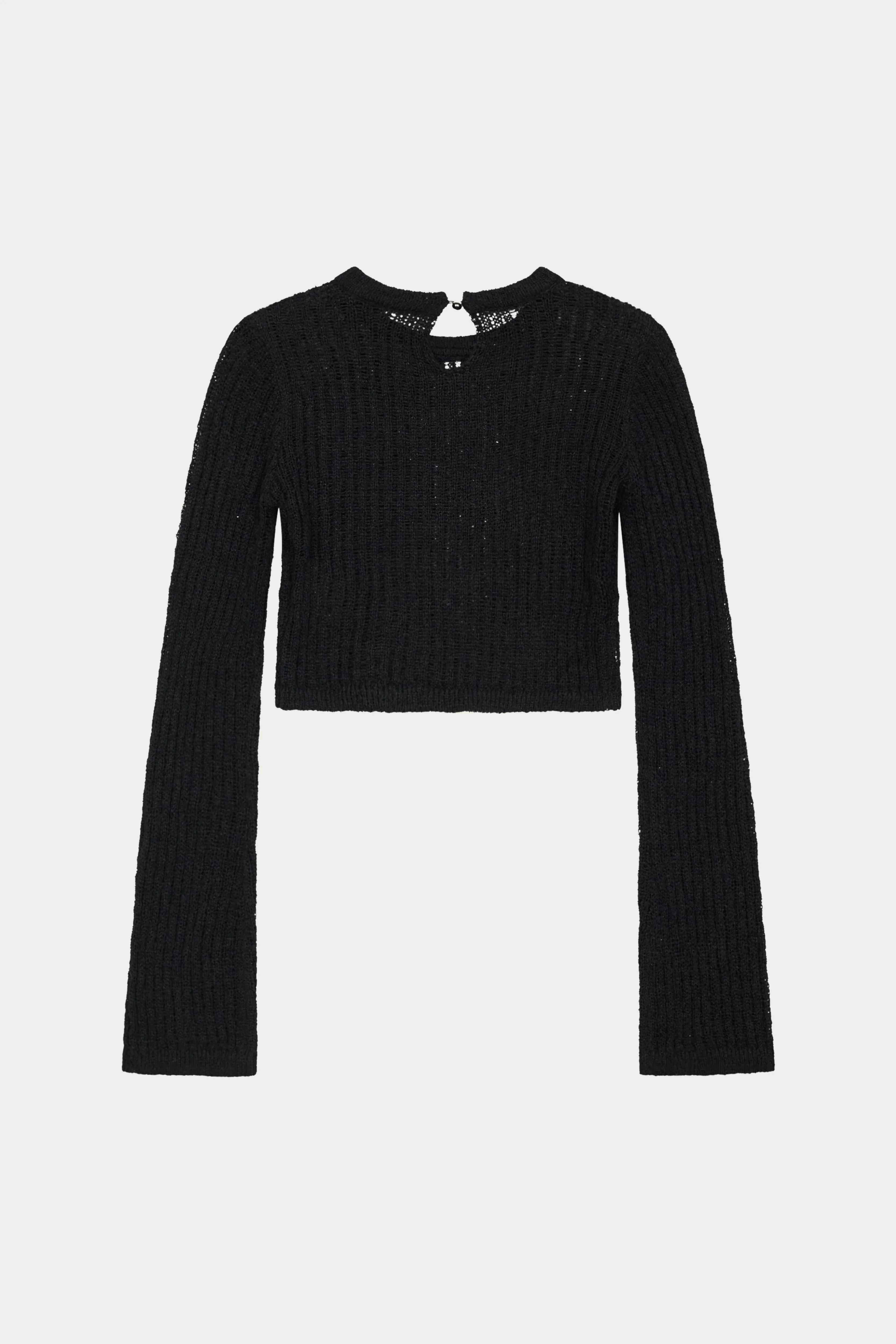 LADDER KNIT LONG SLEEVE TOP - BLACK
