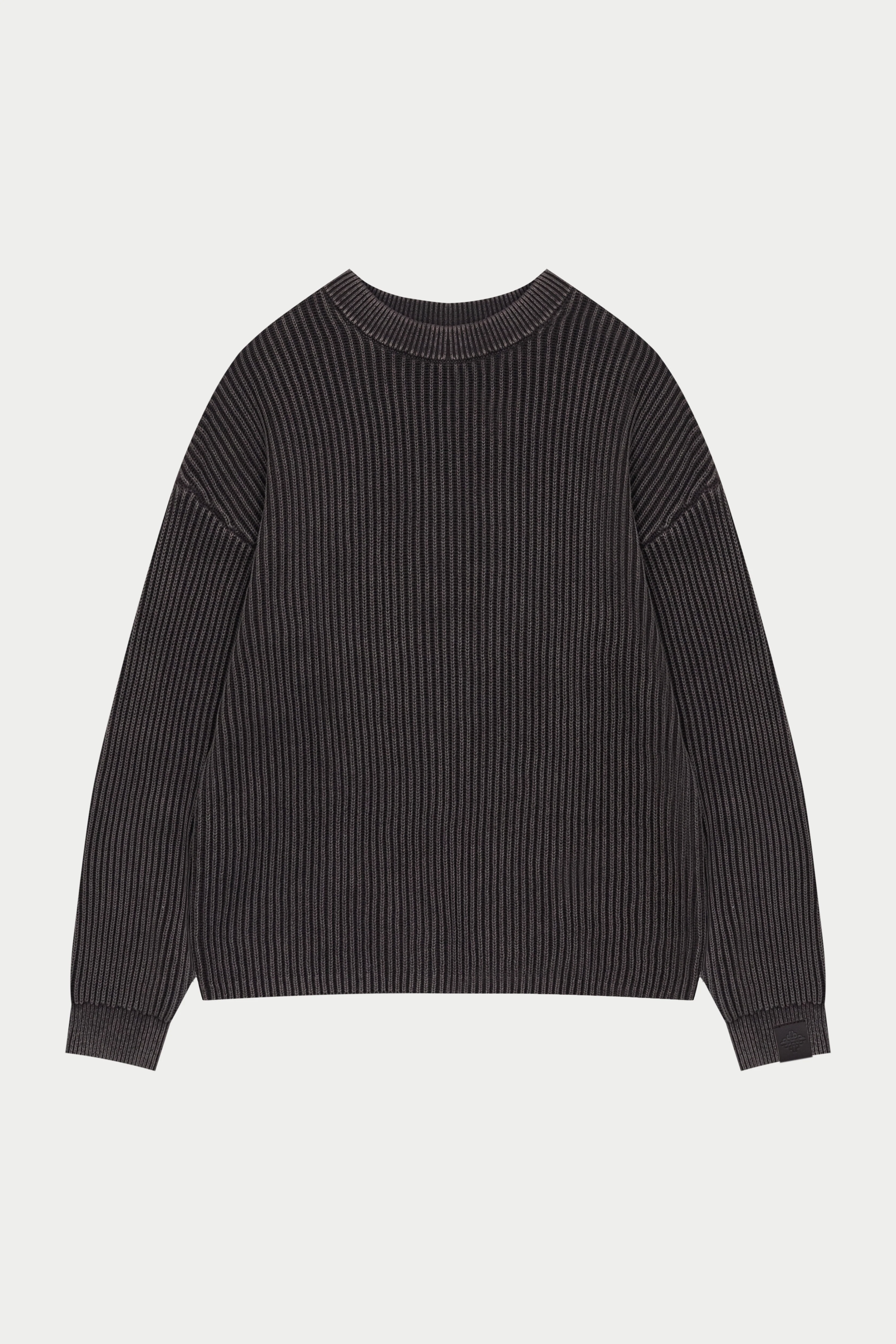 HEAVY WASHED RIBBED KNIT CREW - BROWN