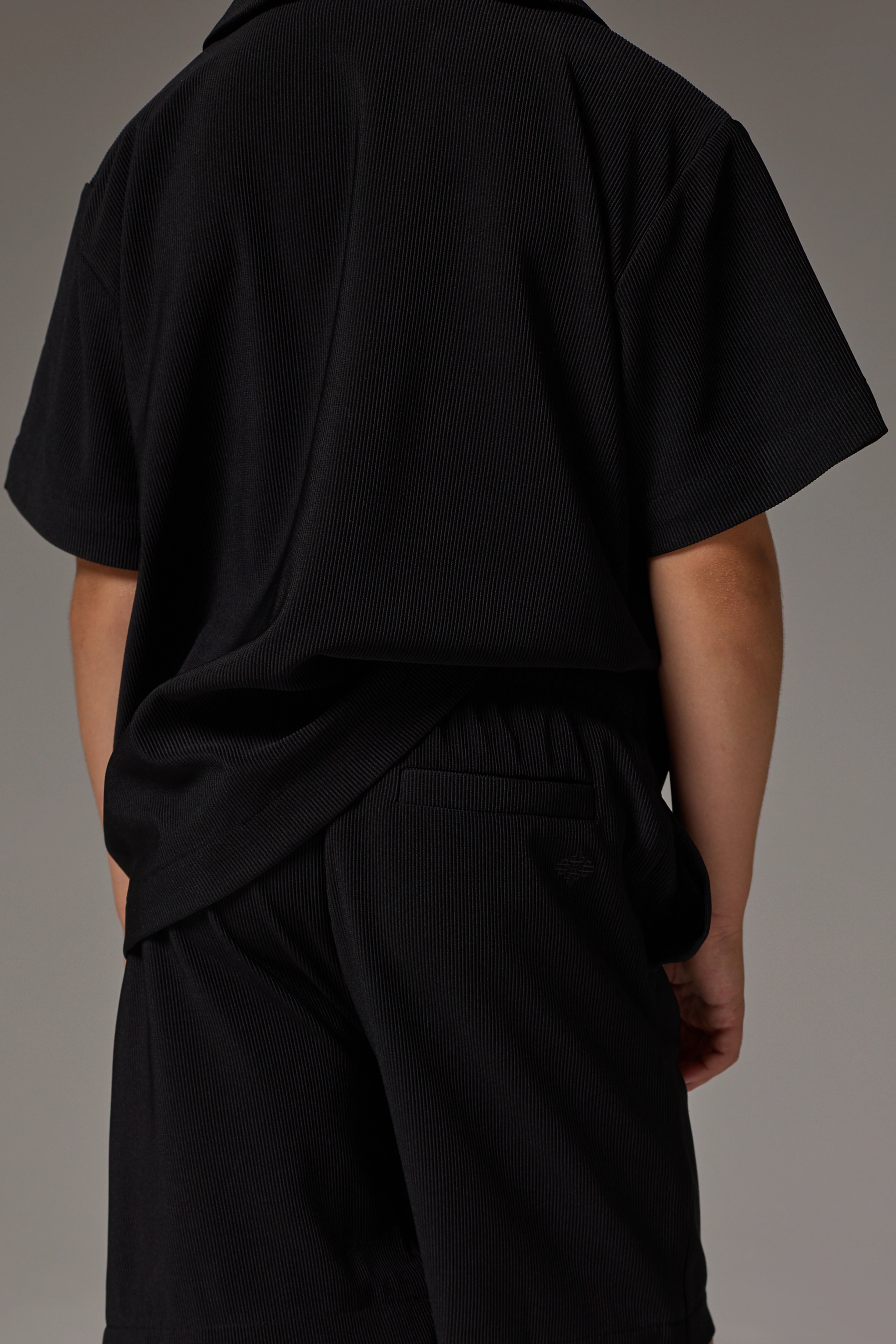 JUNIOR RIB BUTTON THROUGH SHIRT - BLACK