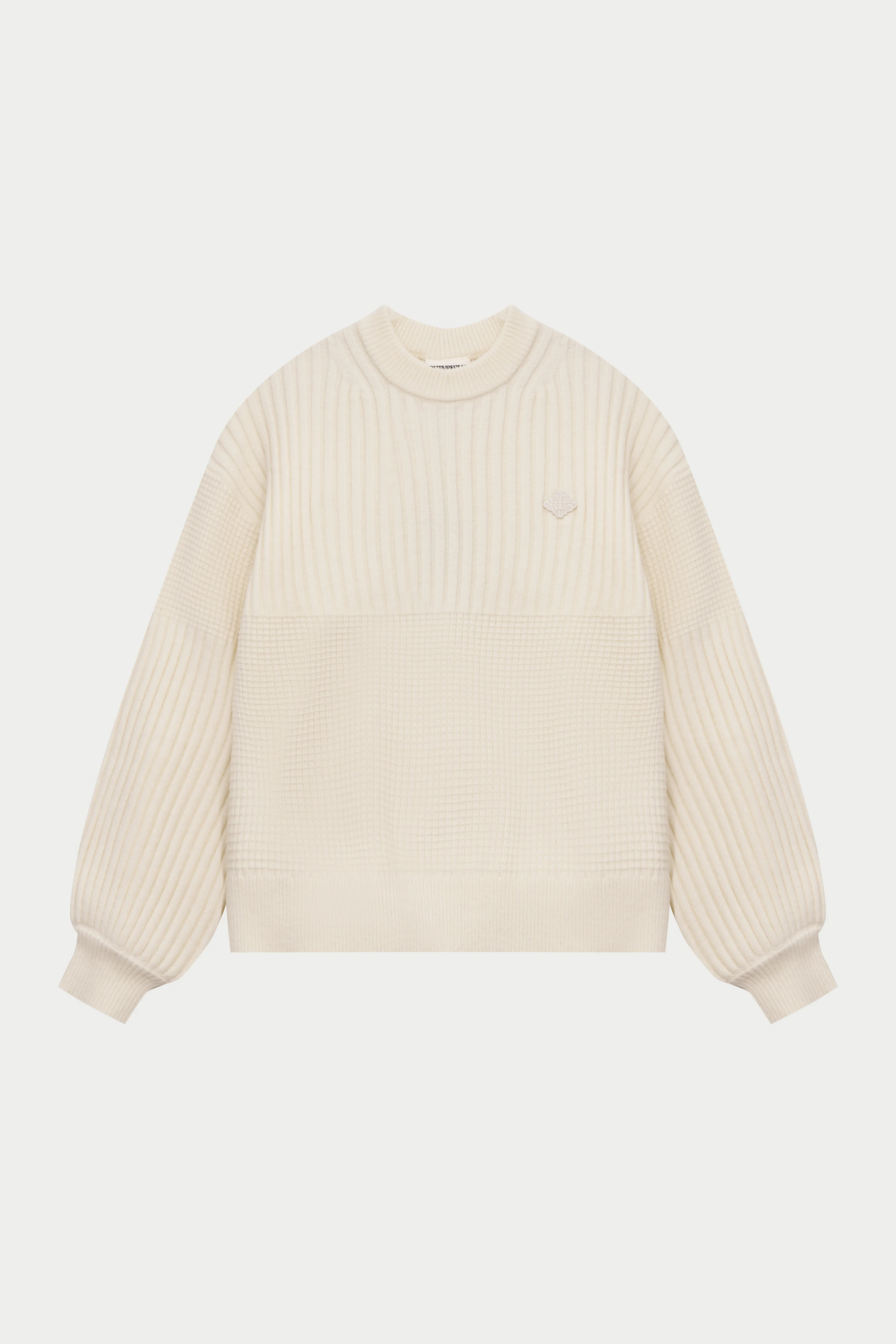 CONTRAST KNIT OVERSIZED CREW - ECRU