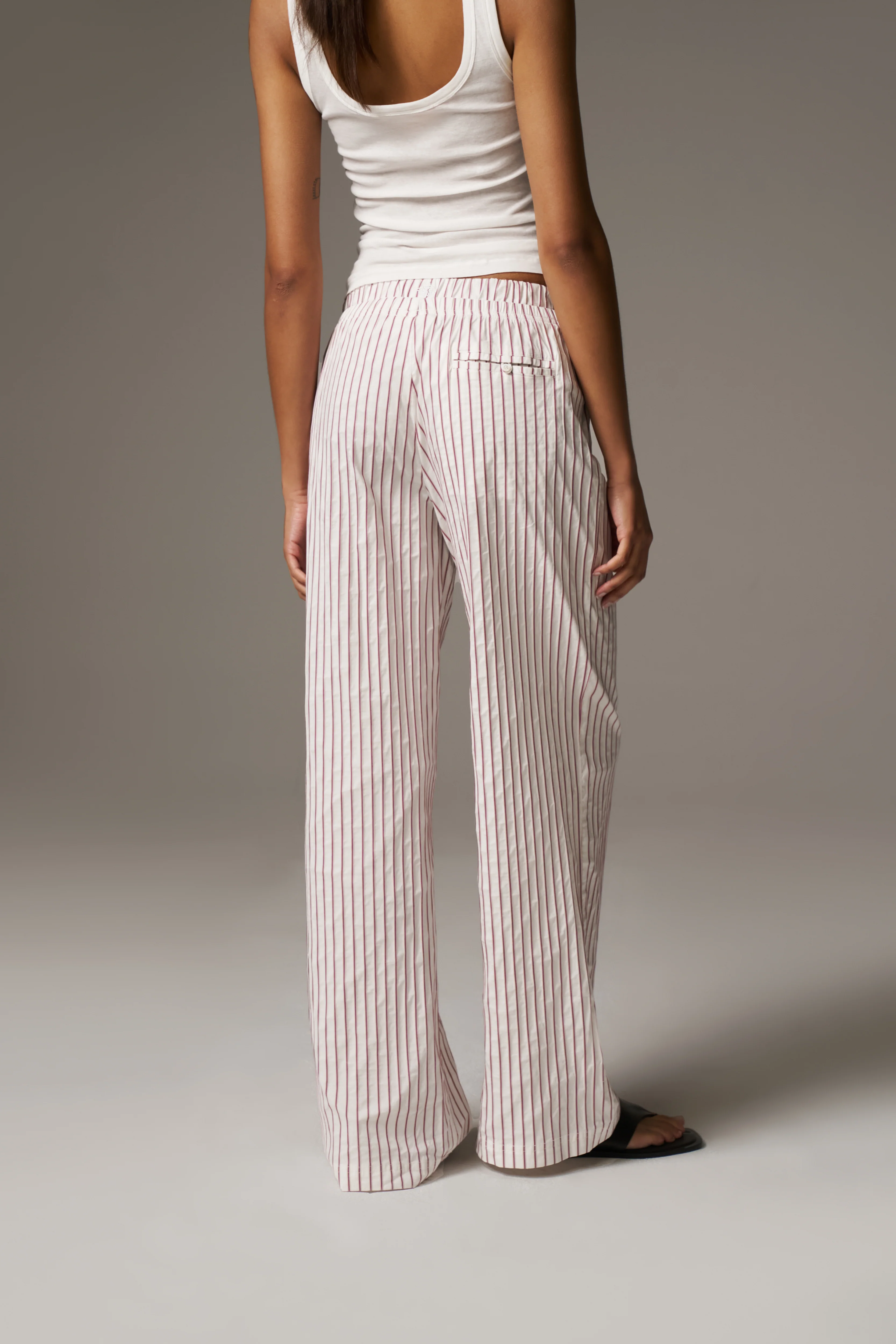 DOUBLE WAISTBAND STRIPE TROUSERS - BURGUNDY