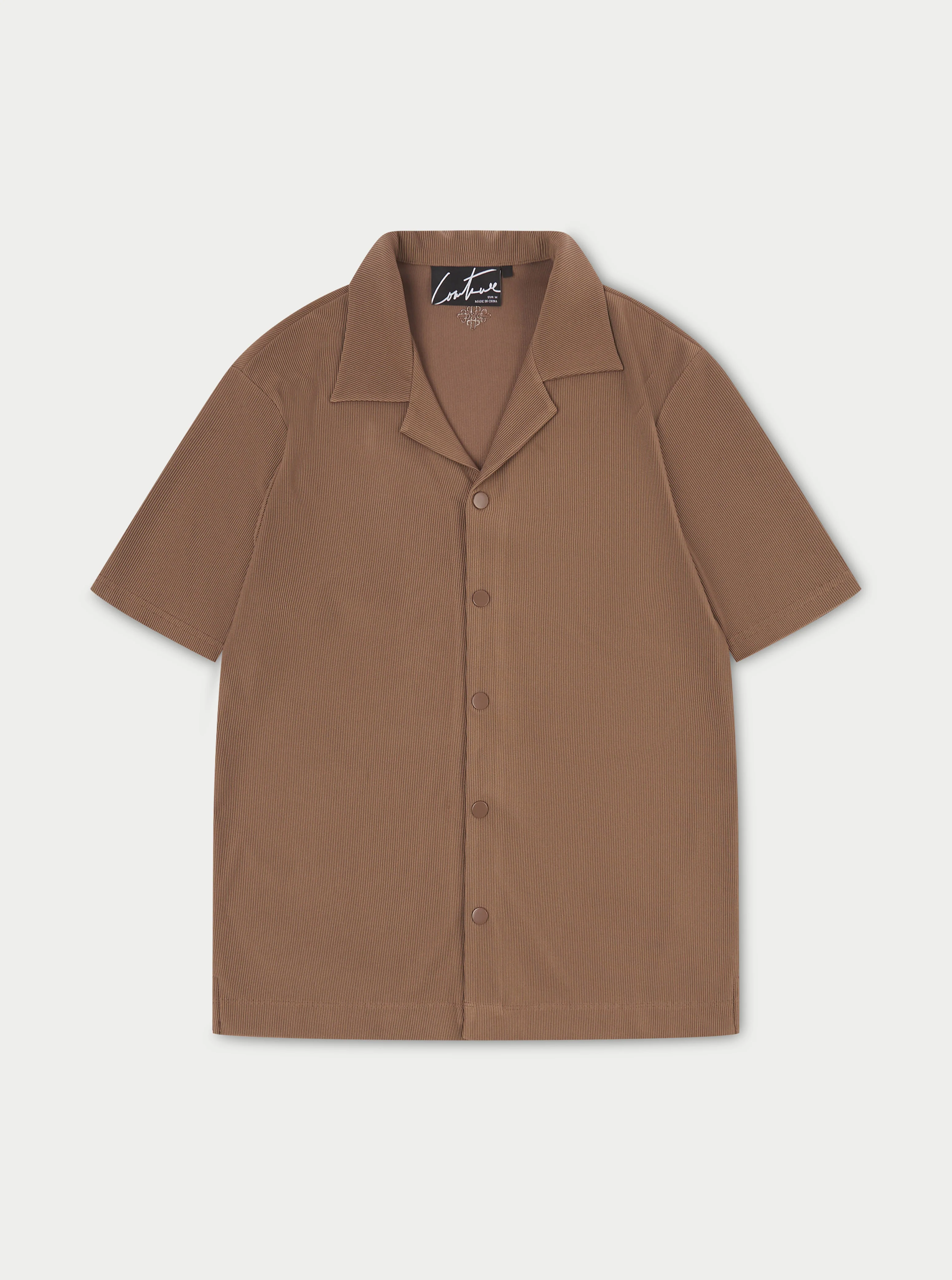 RIB TEXTURED SHORT SLEEVE SHIRT - BROWN