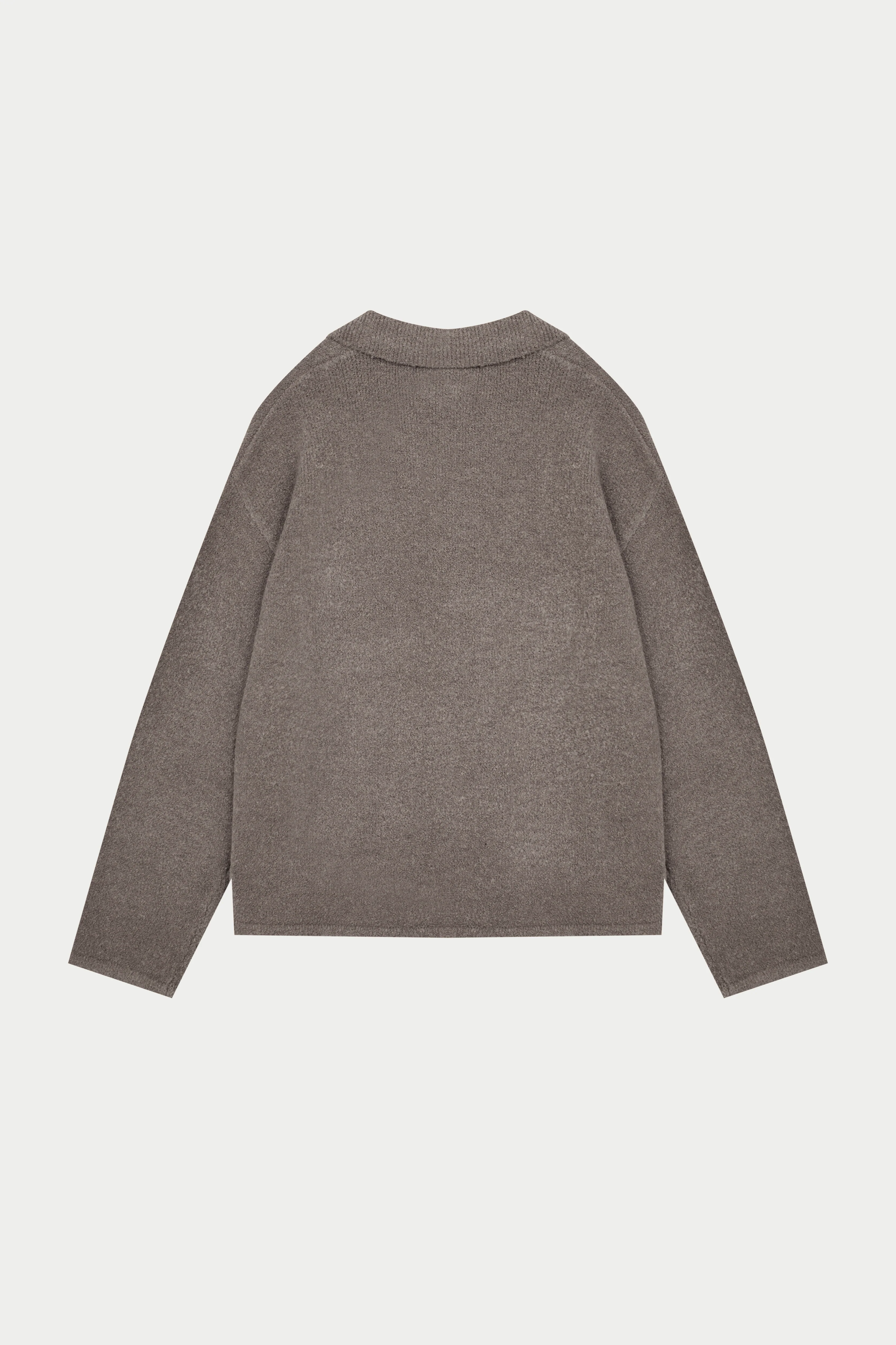 BOUCLE KNIT LONG SLEEVE POLO - BROWN