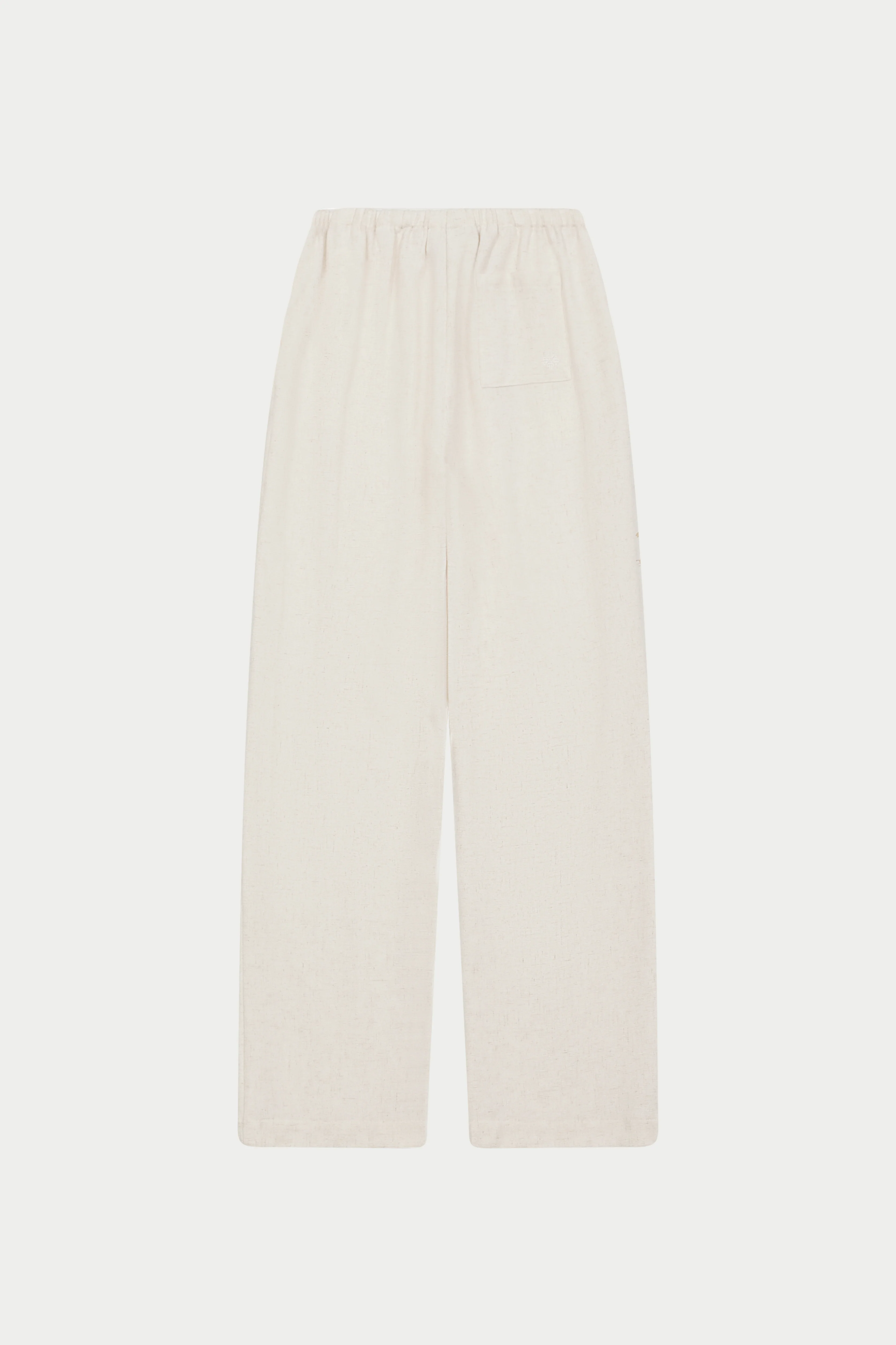 TEXTURED LINEN BUTTON DETAIL TROUSER - BEIGE