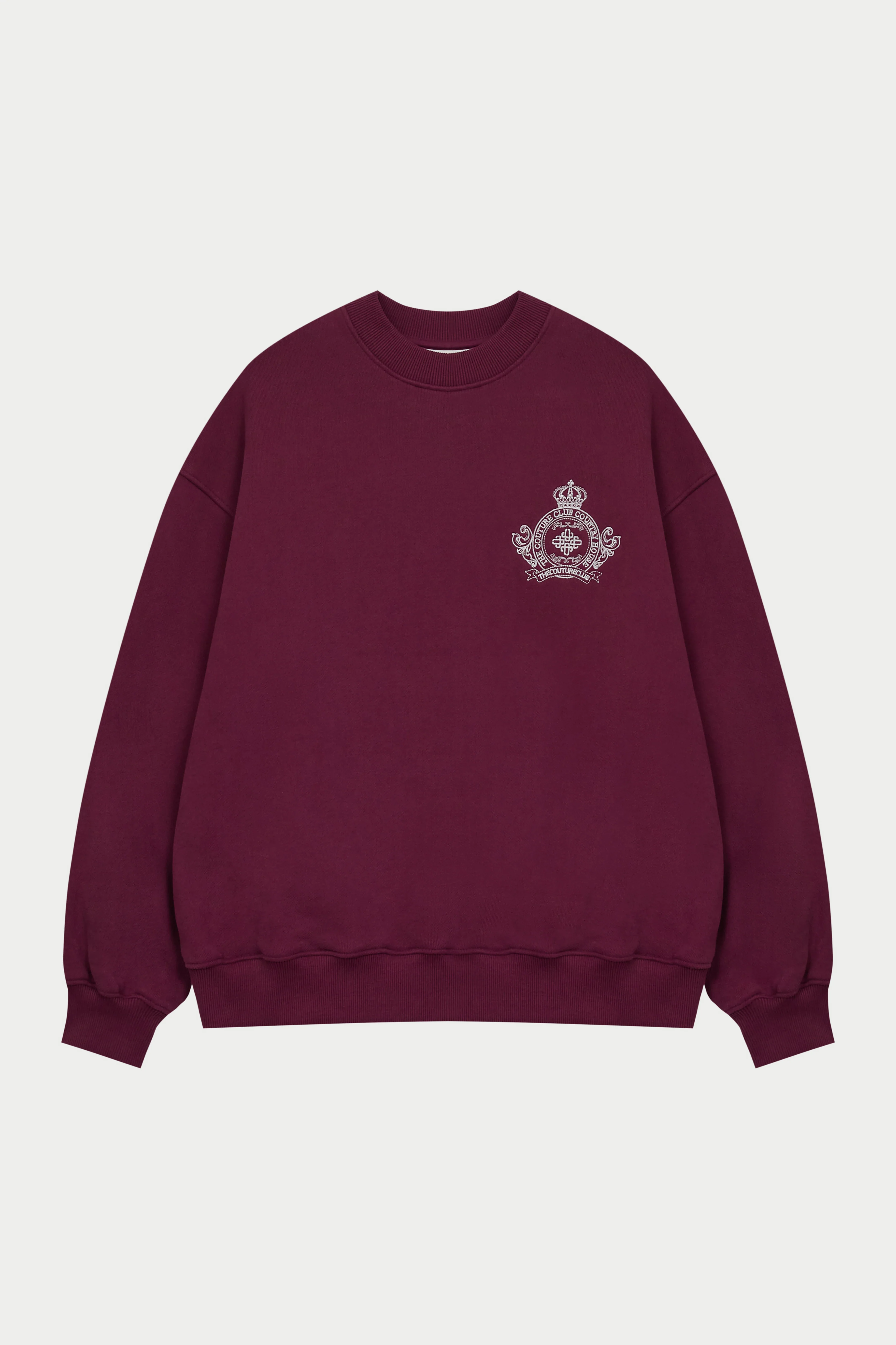 EMBROIDERED CREST OVERSIZED SWEATSHIRT - BURGUNDY