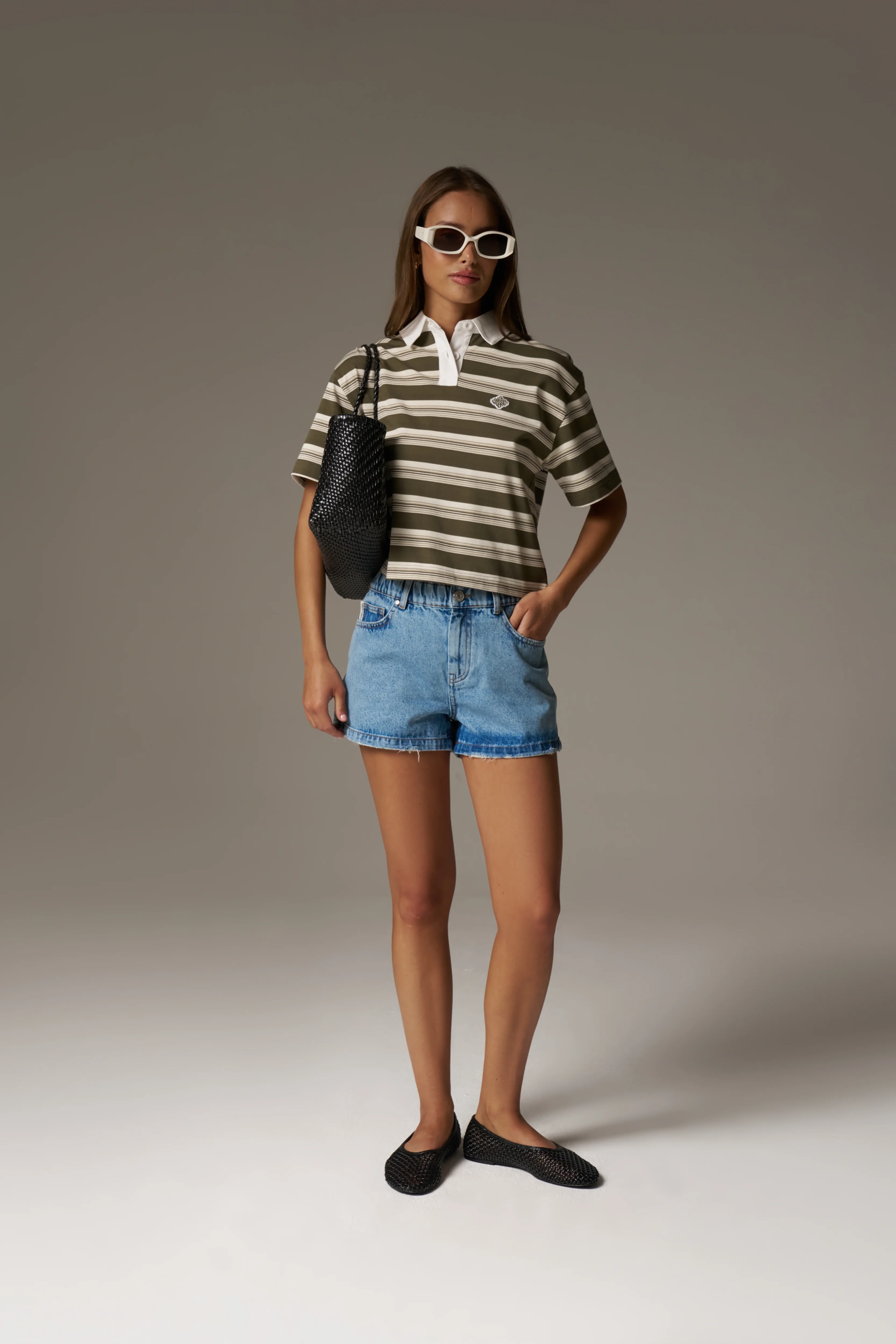 STRIPED POLO TEE - KHAKI