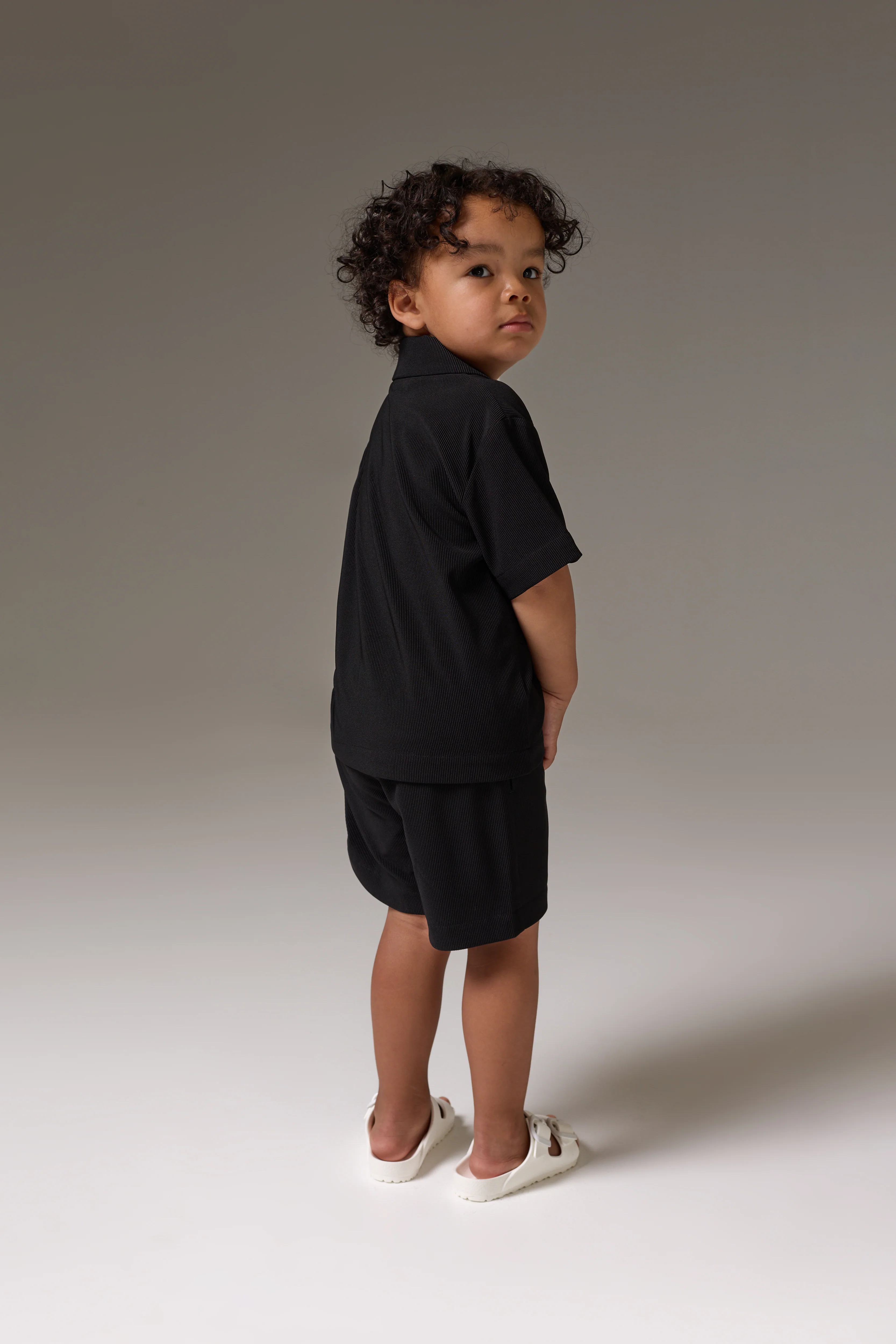 KIDS RIB BUTTON THROUGH SHIRT - BLACK