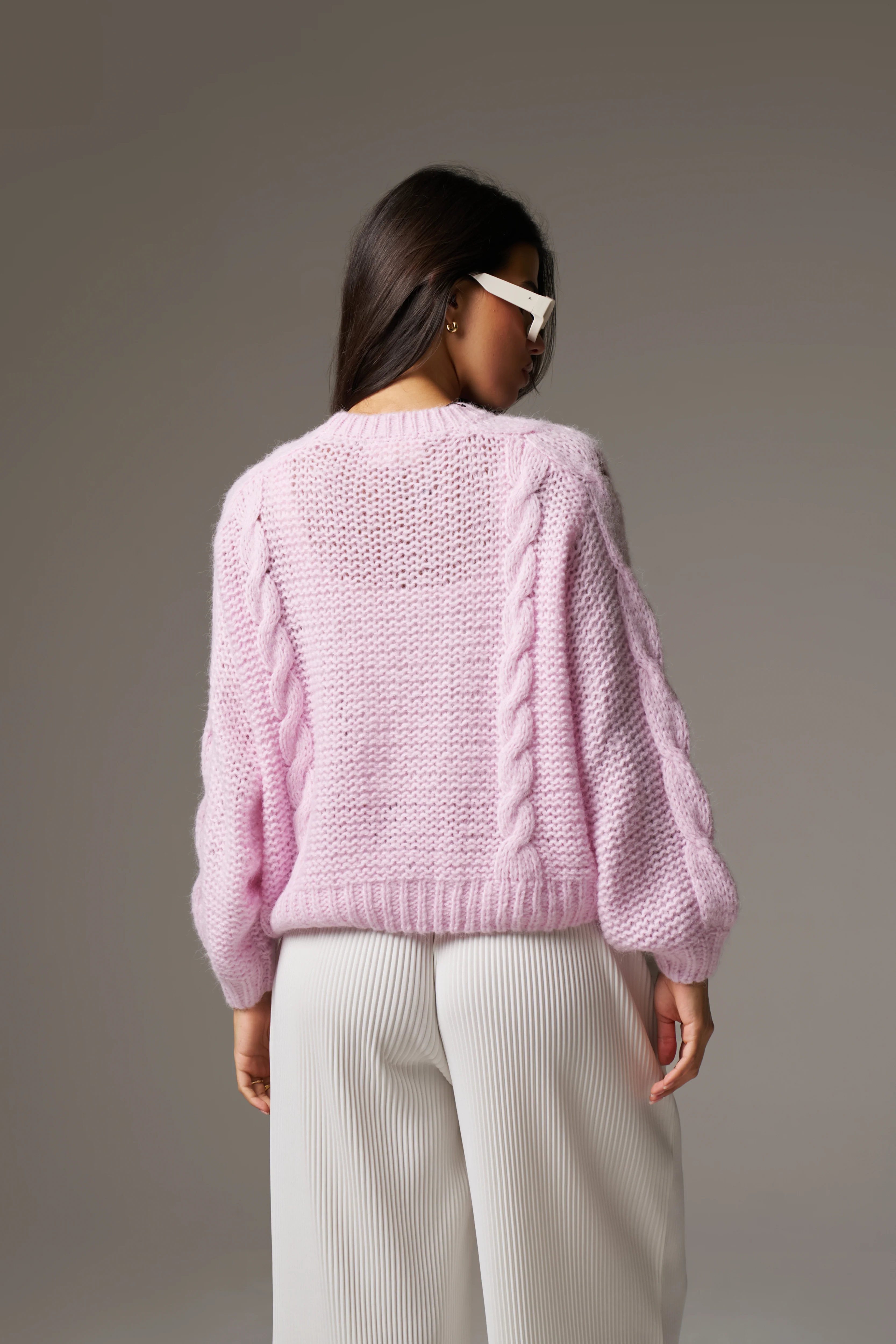 EMBLEM PLAITED OVERSIZED KNIT JUMPER - PINK