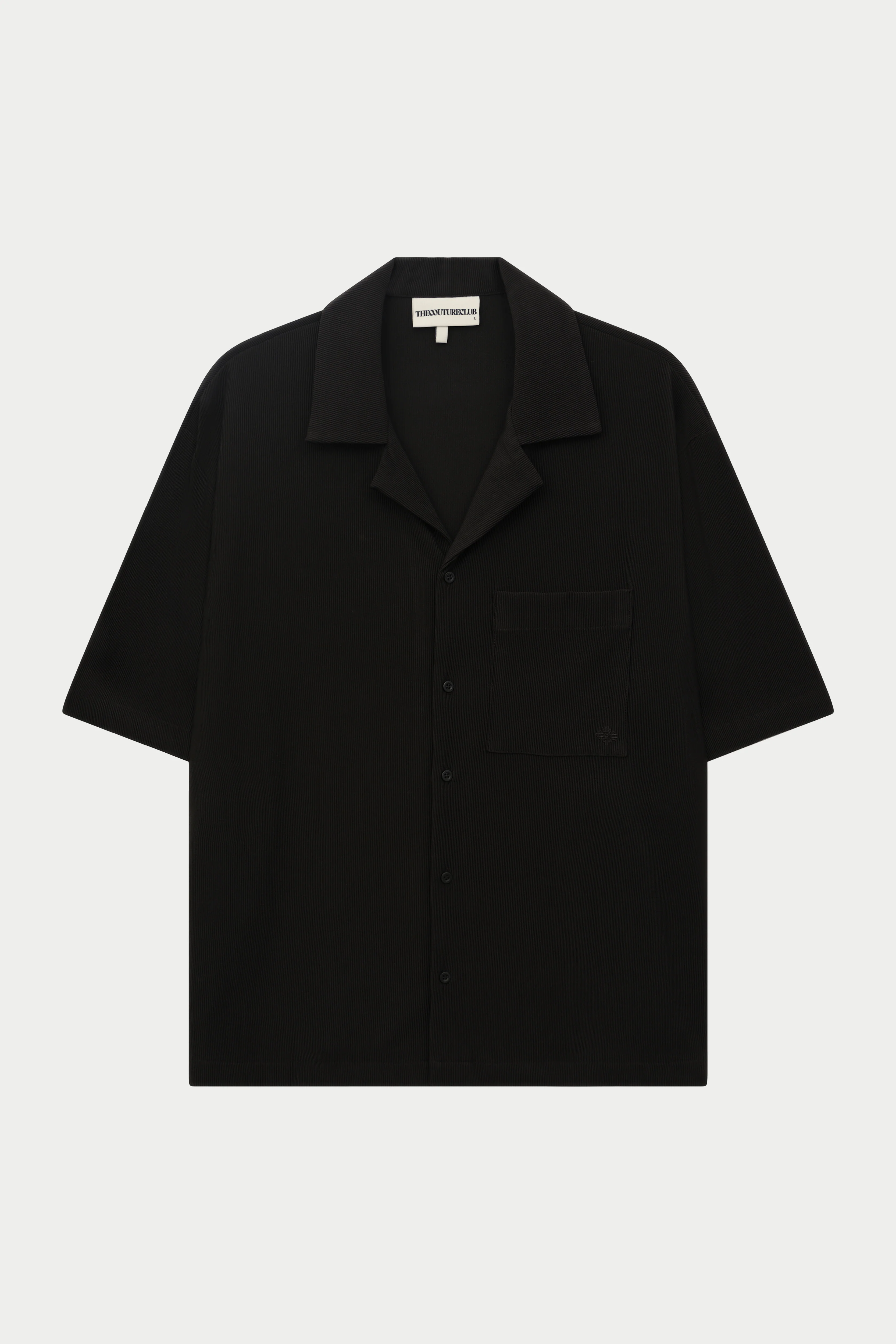 RIB BUTTON THROUGH SHIRT - BLACK