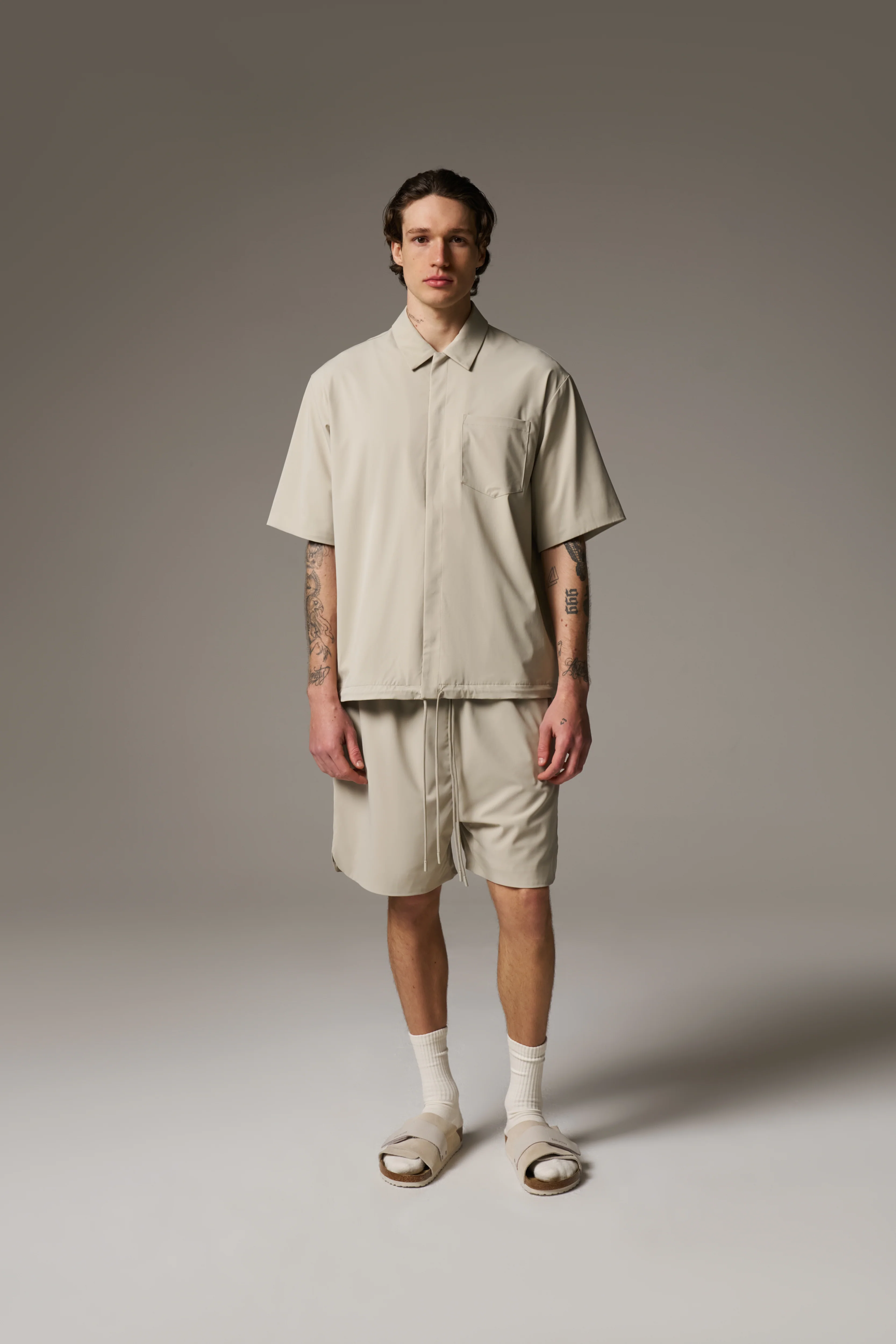 NYLON DRAWCORD SHIRT - STONE