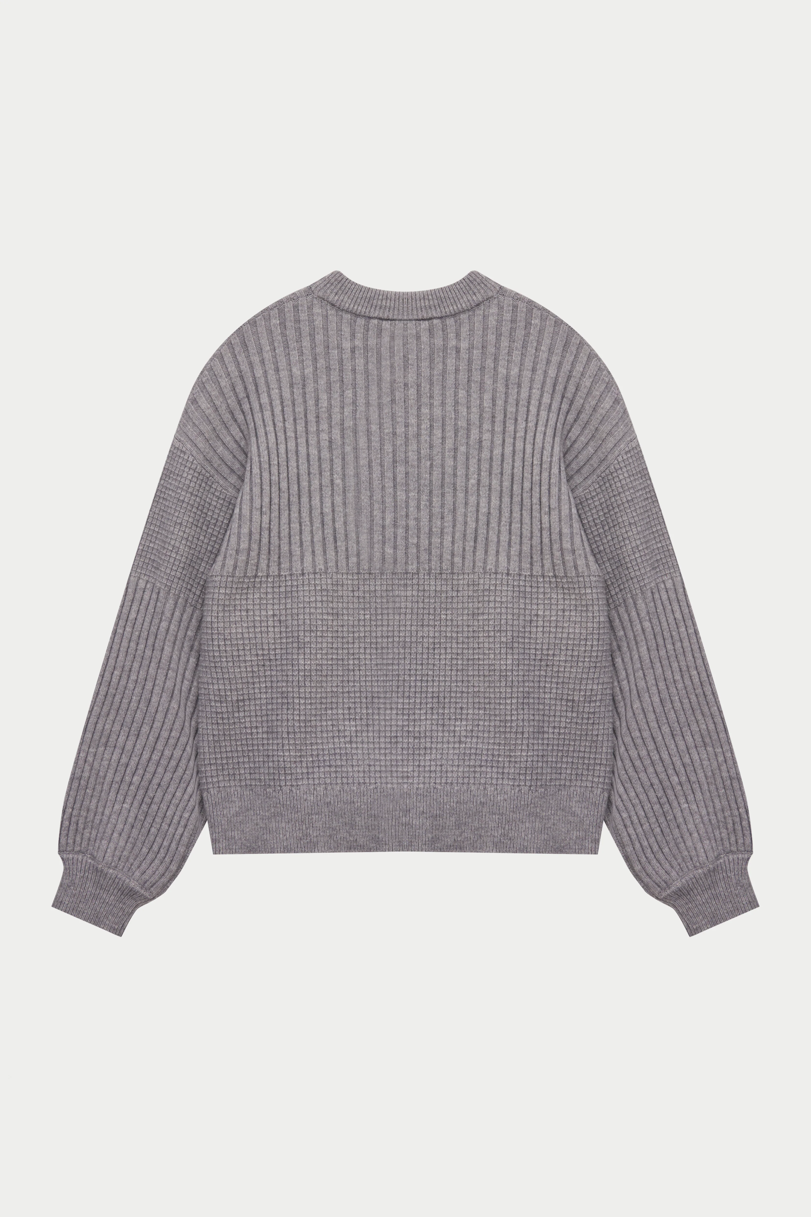 CONTRAST KNIT OVERSIZED CREW - GREY MARL