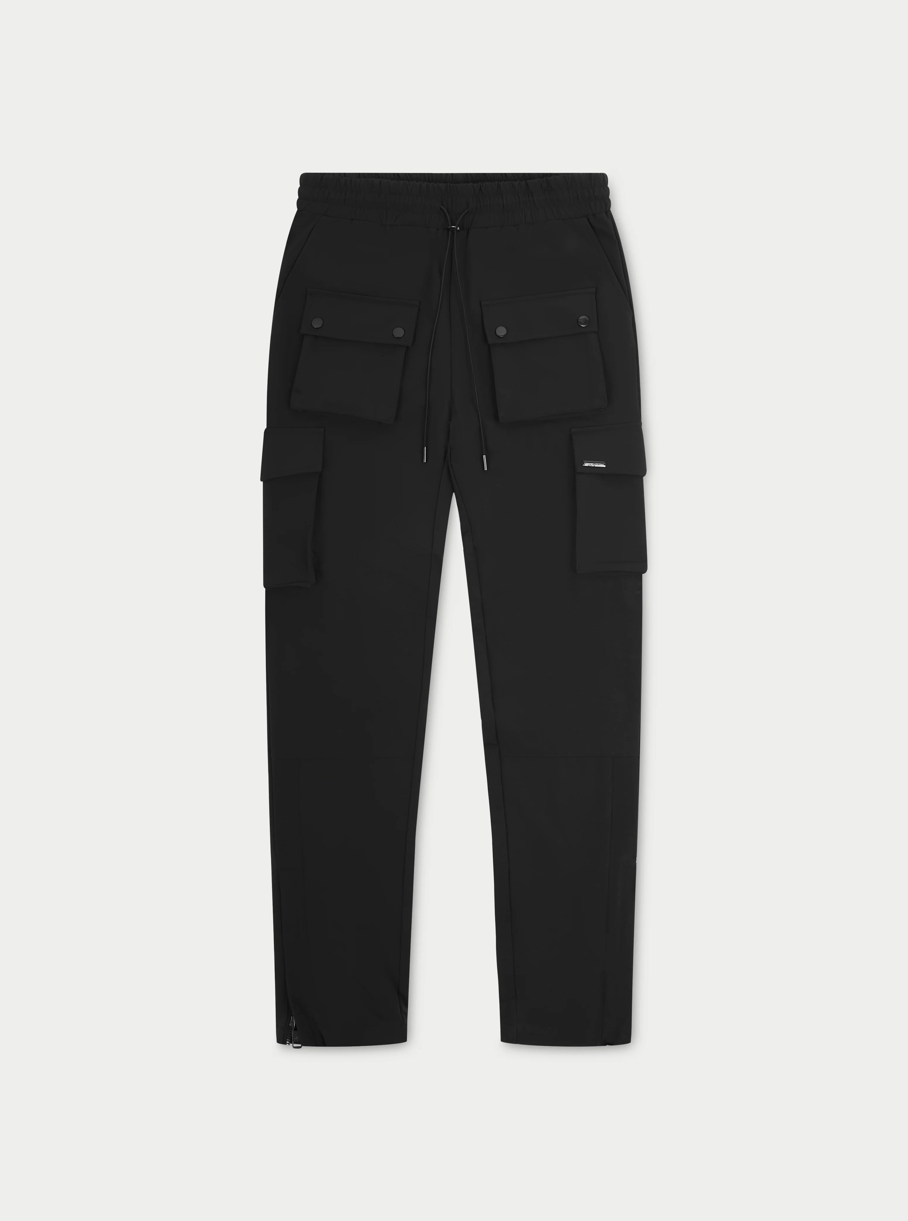 TECHNICAL STRETCH ZIP CARGO PANTS - BLACK