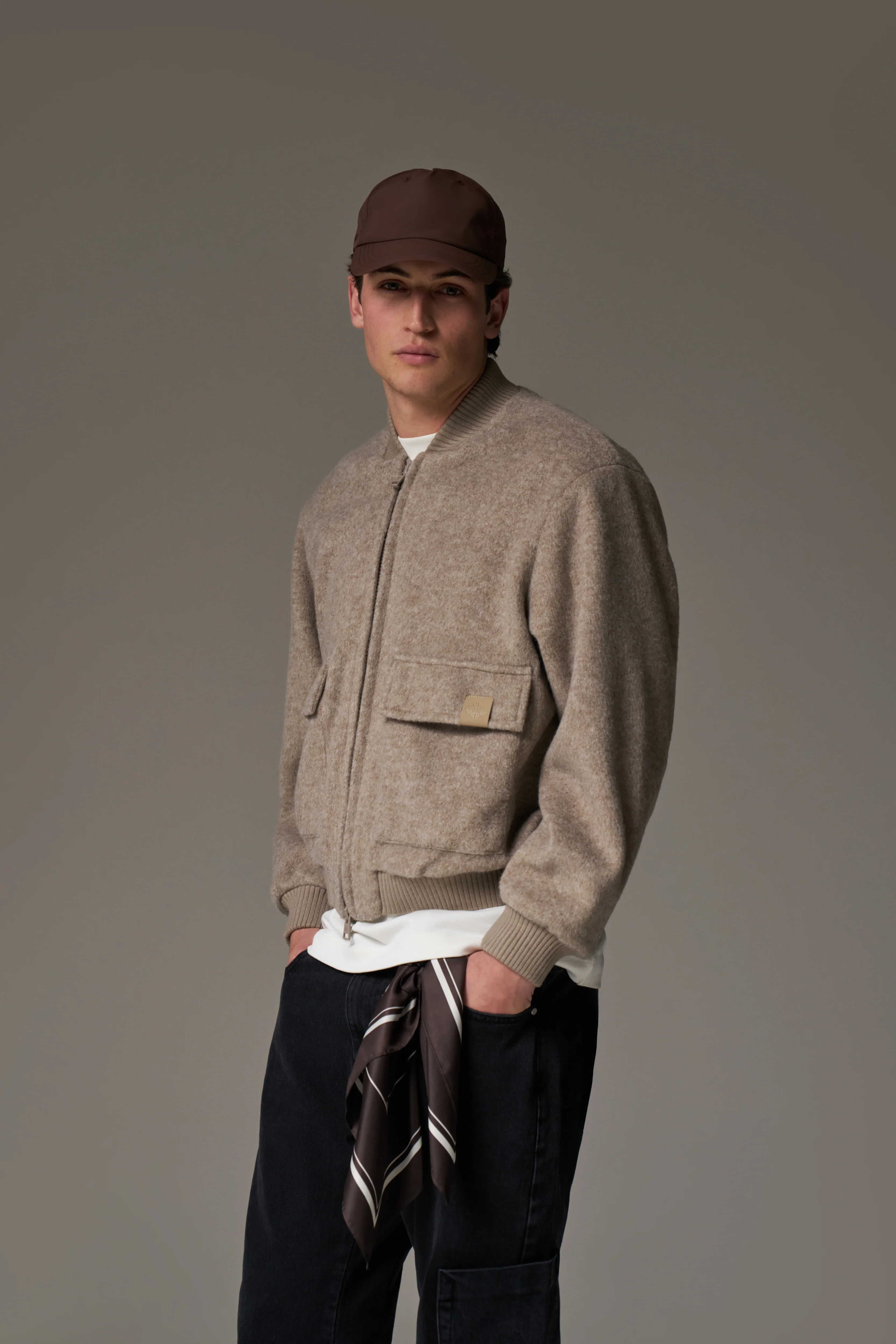 WOOL BLEND BOMBER JACKET - BEIGE