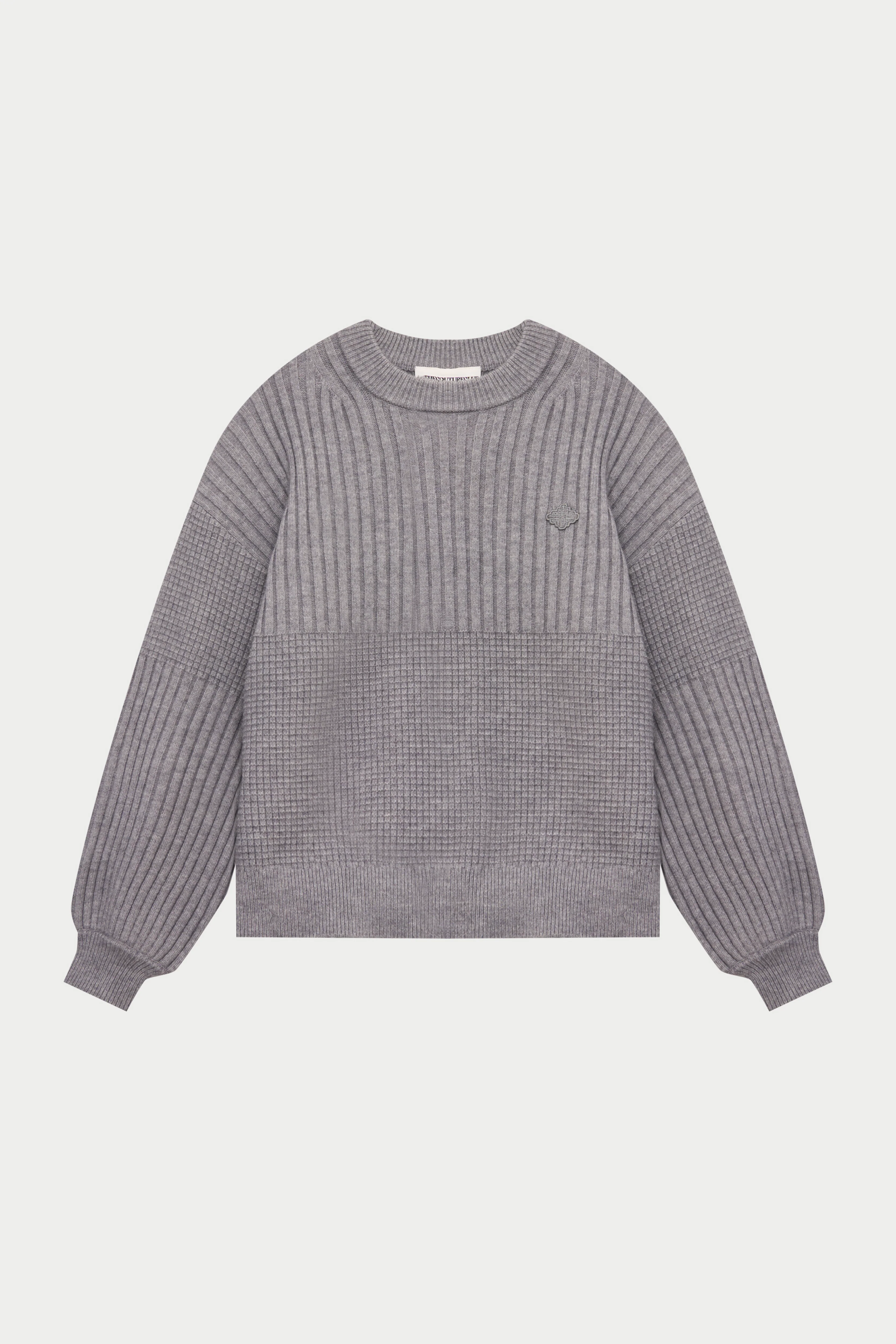CONTRAST KNIT OVERSIZED CREW - GREY MARL