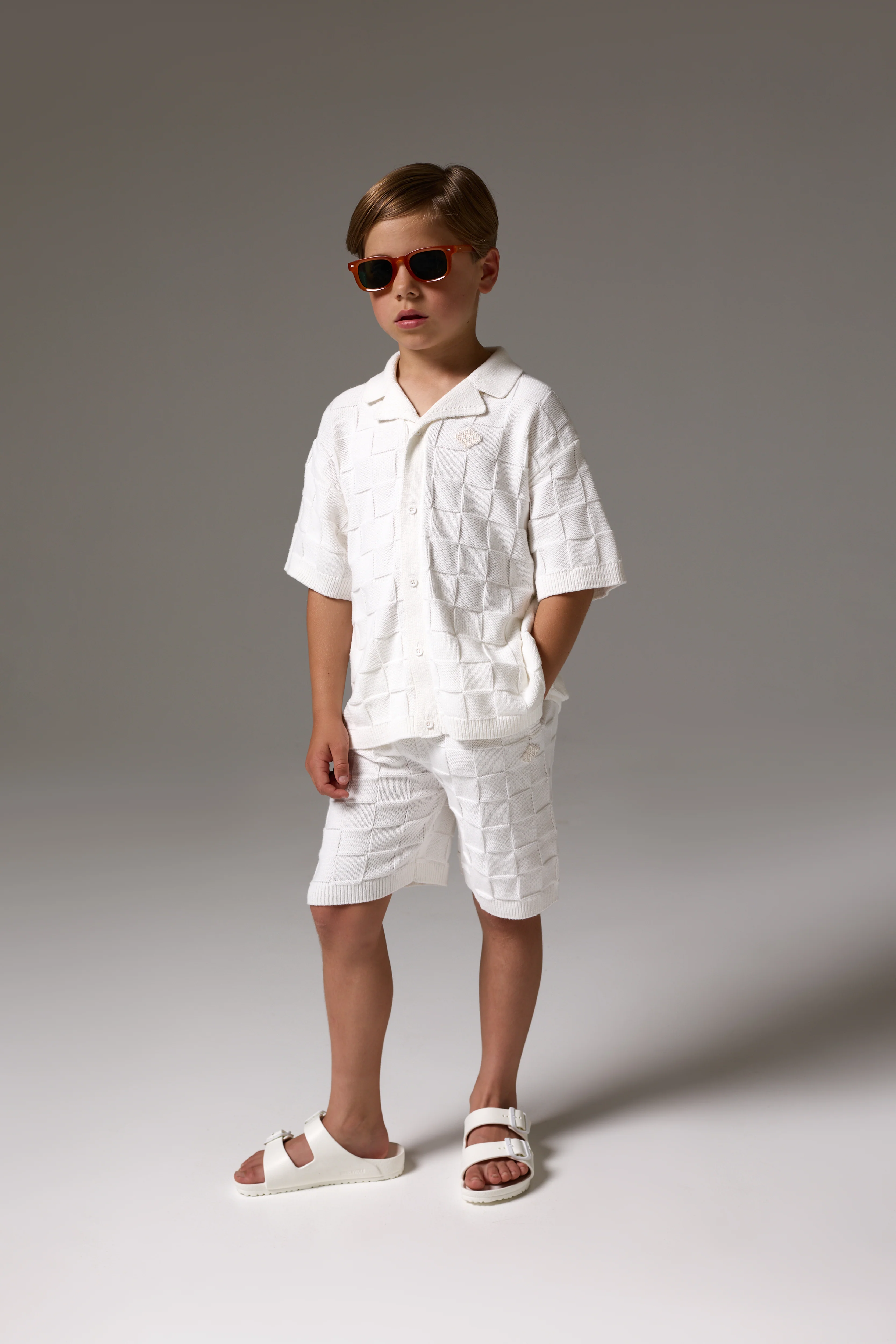 JUNIOR CHECKERBOARD KNITTED SHORT - OFF WHITE