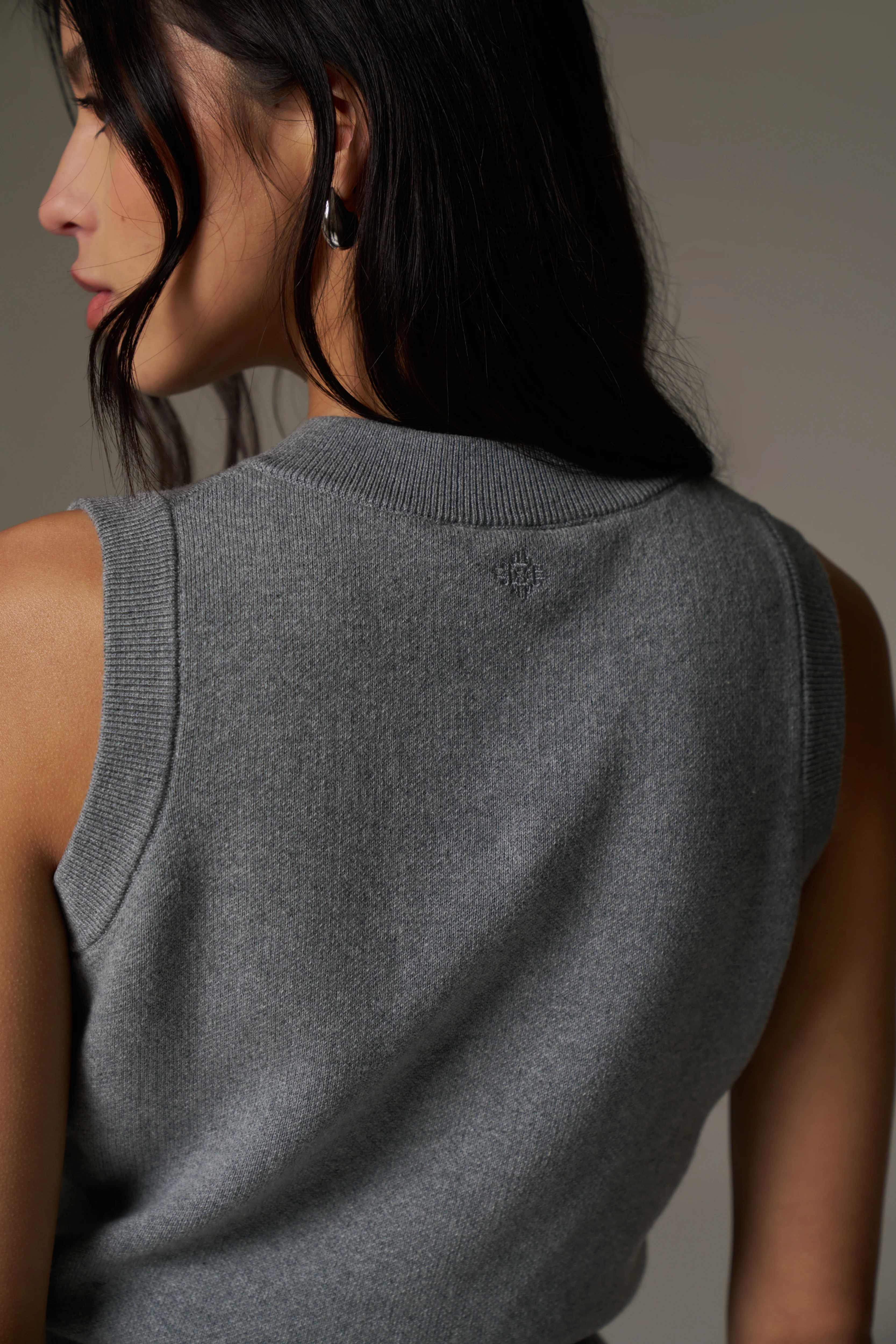 KNIT BUTTON THROUGH TOP - GREY MARL