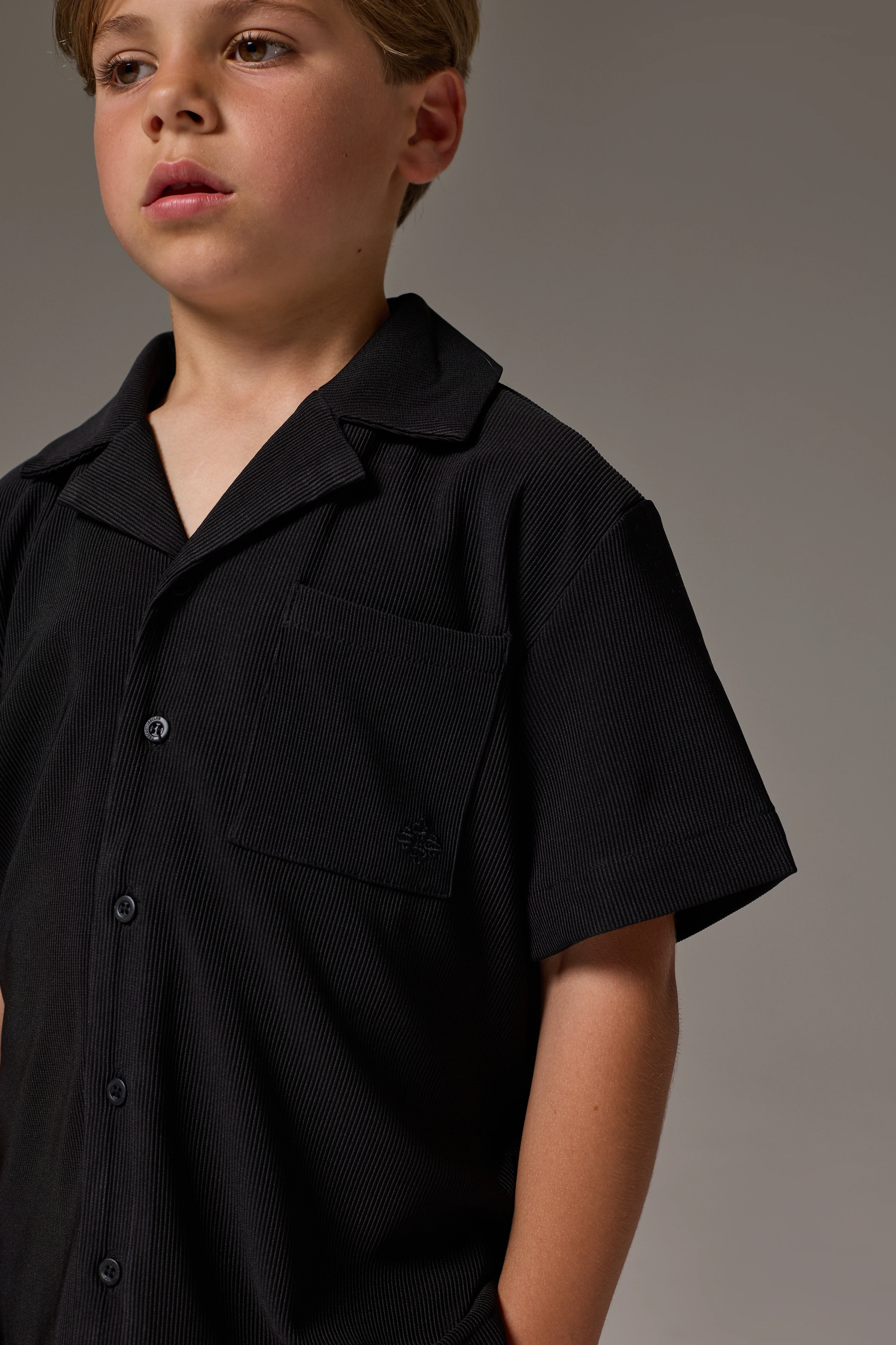 JUNIOR RIB BUTTON THROUGH SHIRT - BLACK