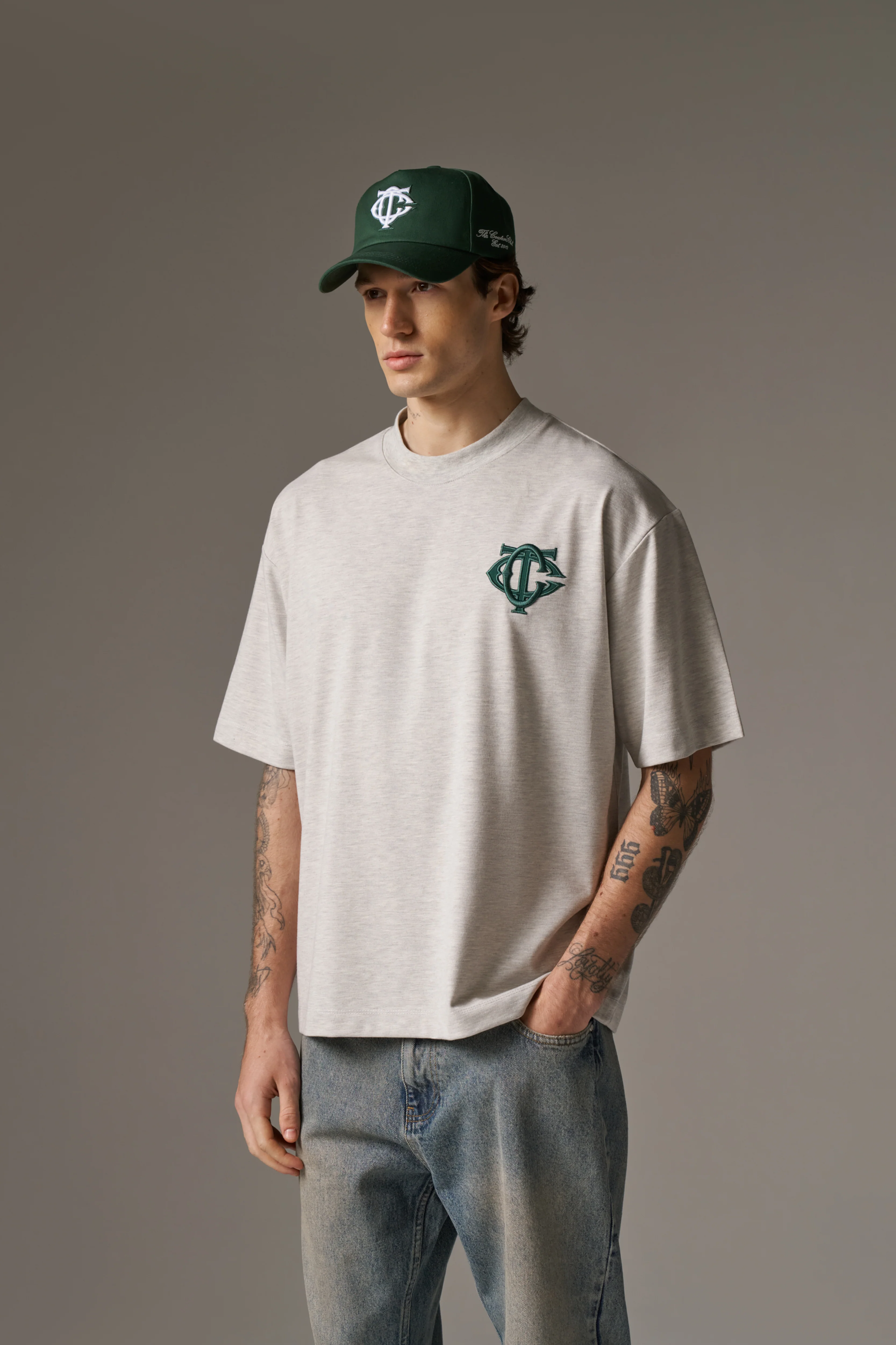 MONOGRAM EMBLEM T-SHIRT - GREY MARL