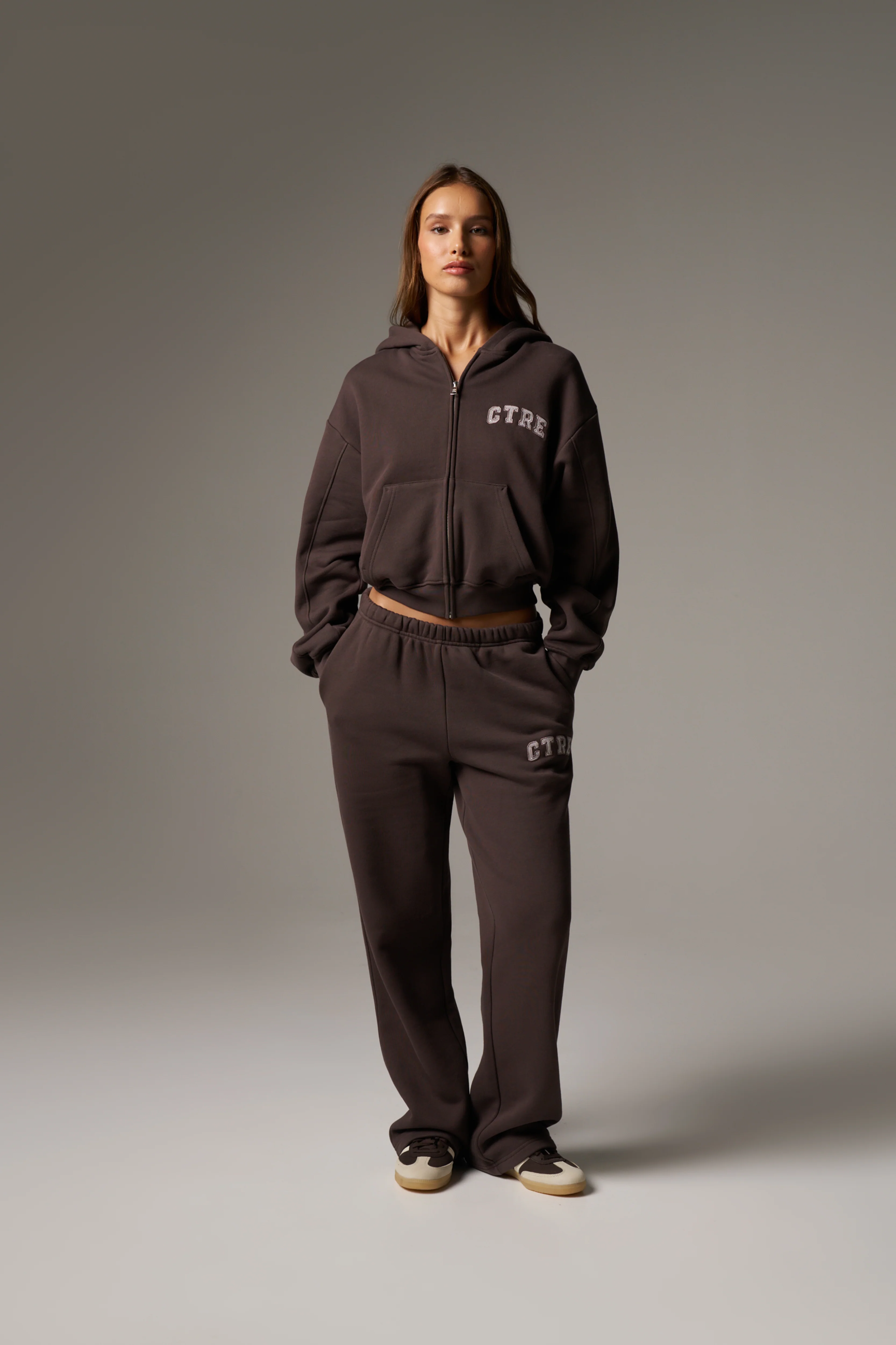 CTRE ZIP THROUGH RELAXED HOODIE - BROWN