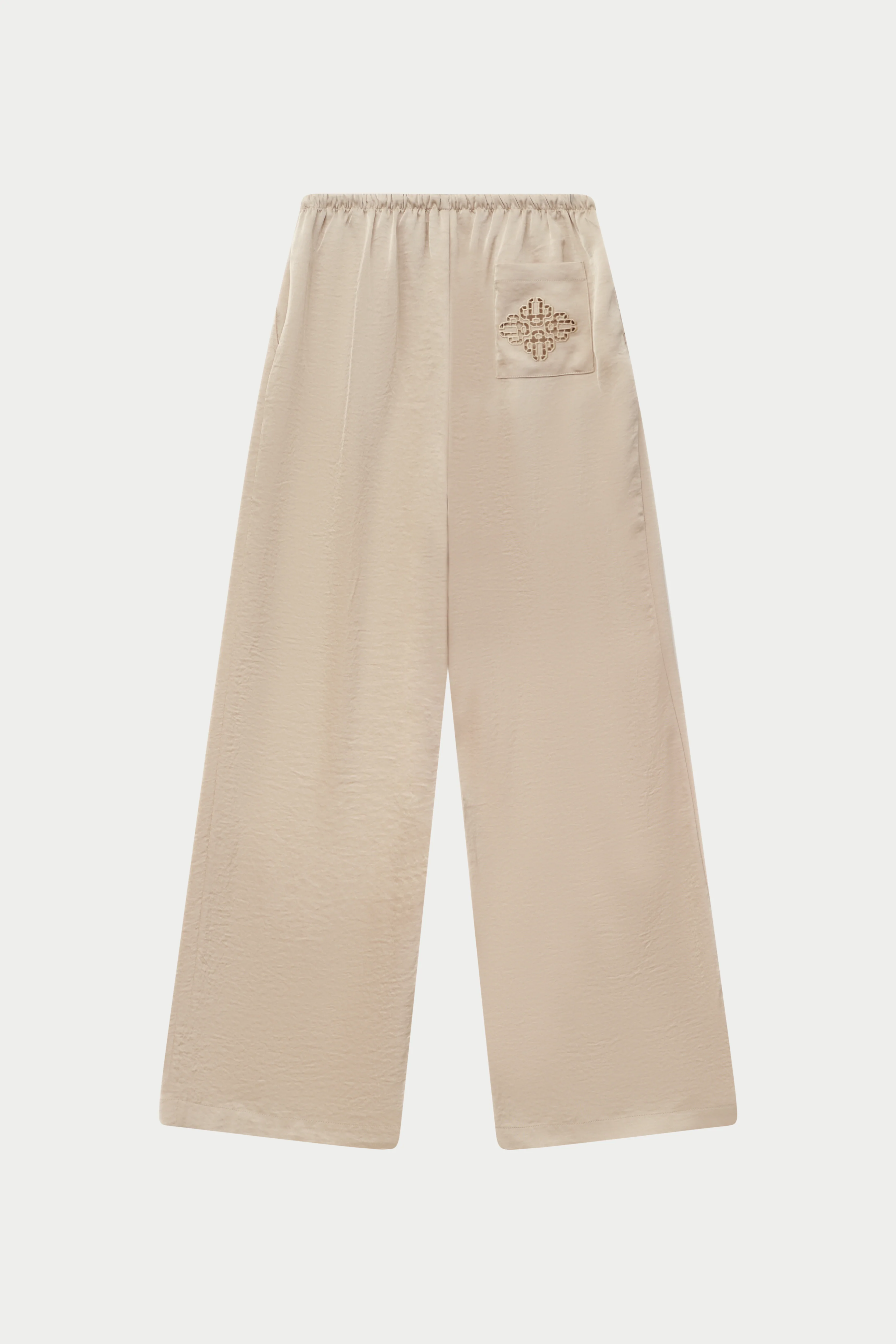 SATIN WIDE LEG EMBLEM TROUSERS - BEIGE