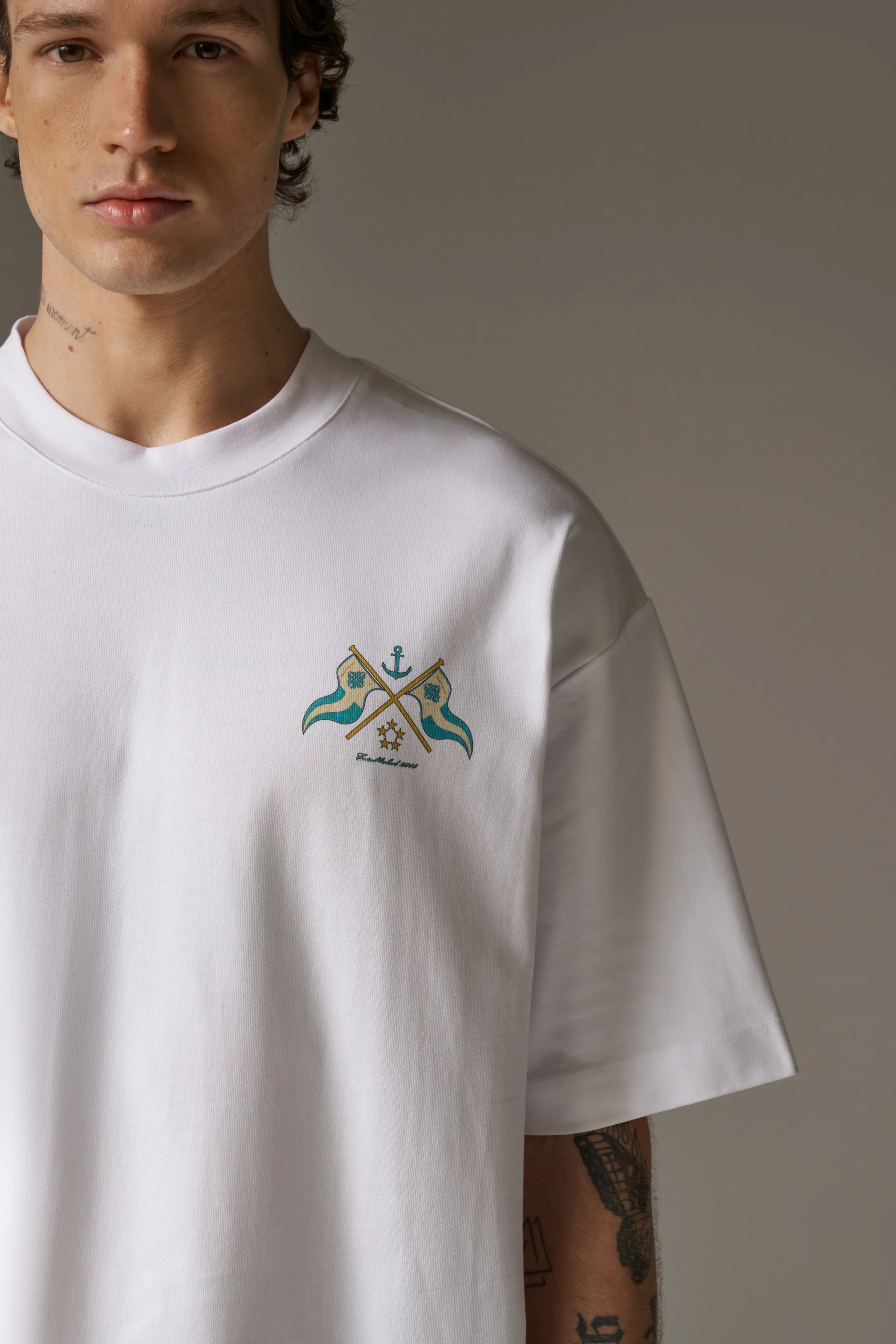 WATERCOLOUR YACHT CLUB PRINTED T-SHIRT - WHITE