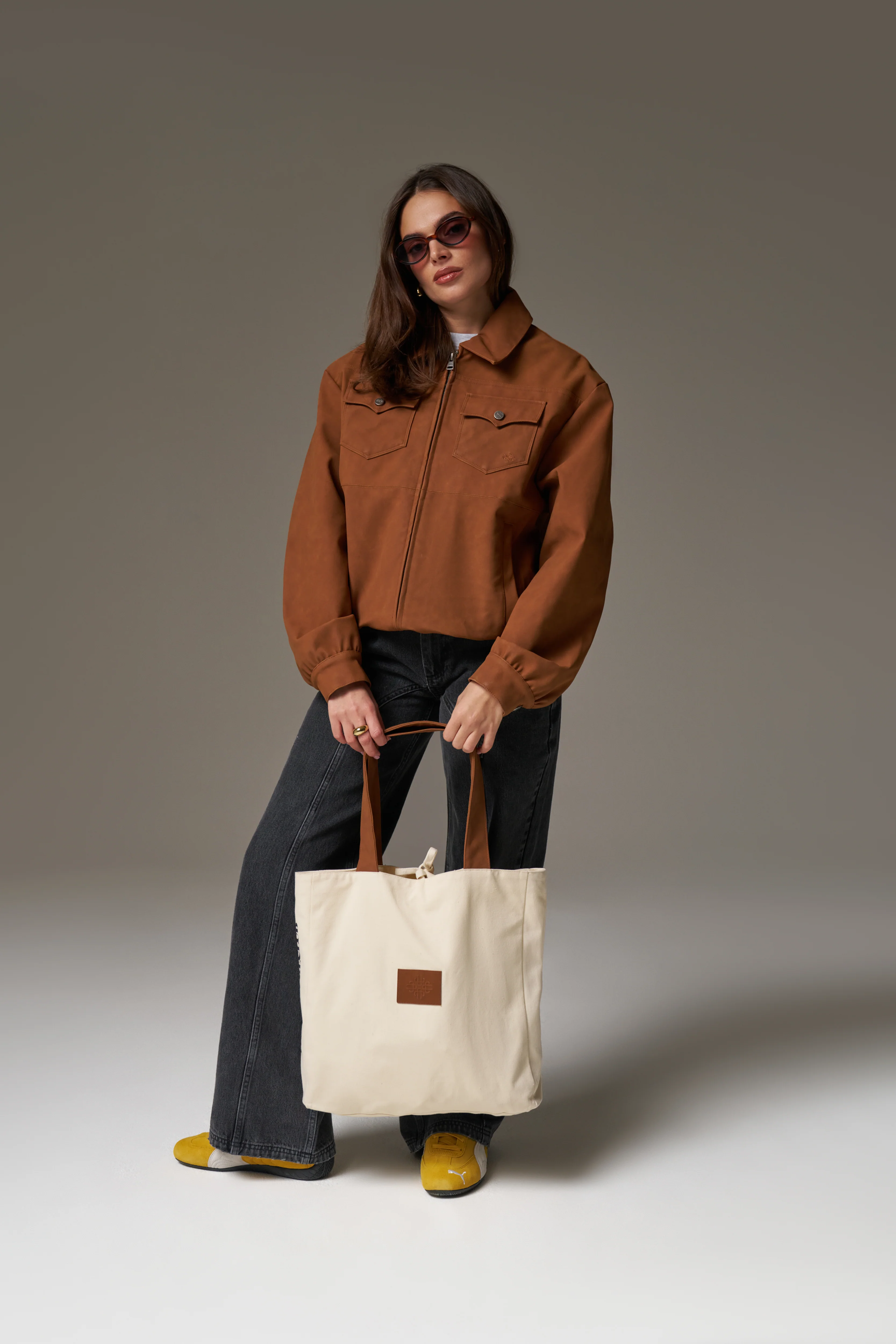 FAUX SUEDE STRAP TOTE BAG - TAN