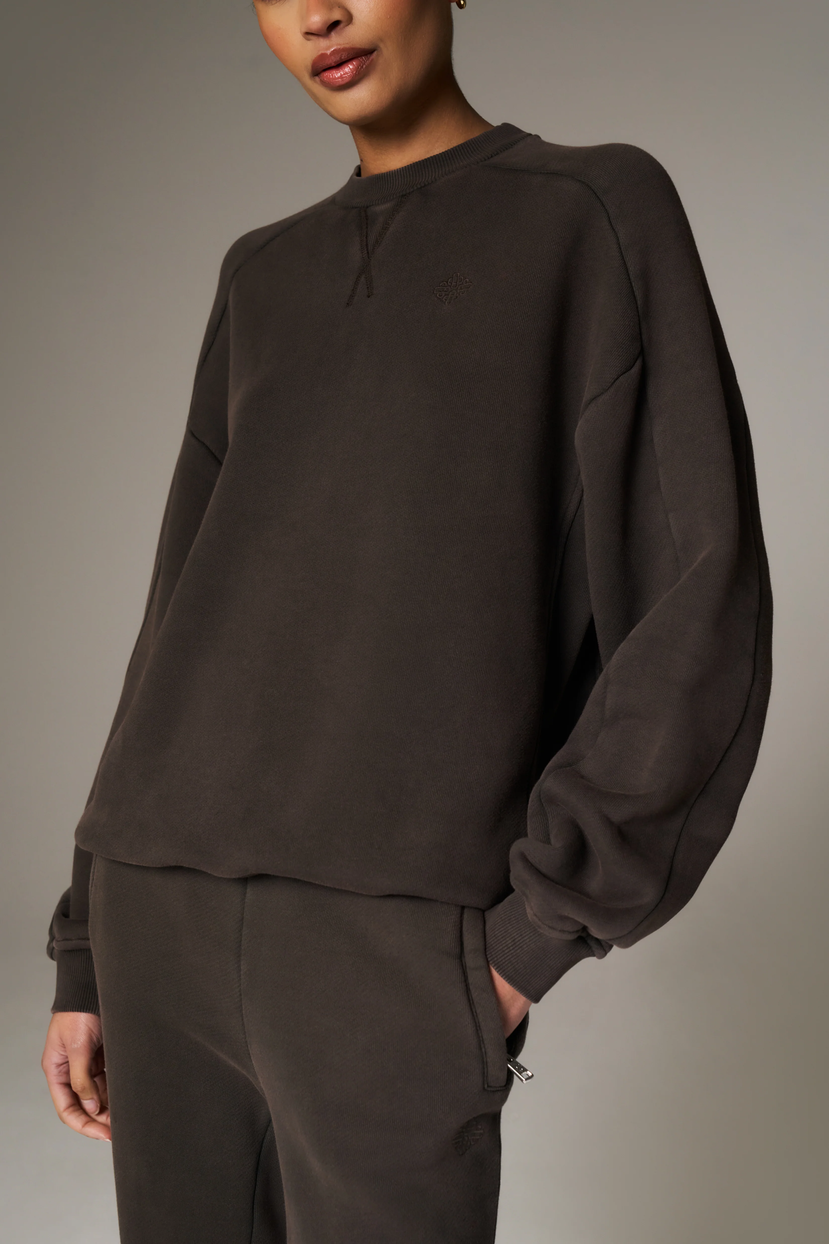 LAUNDERED CLASSICS SEAM DETAIL SWEATSHIRT - WASHED BROWN