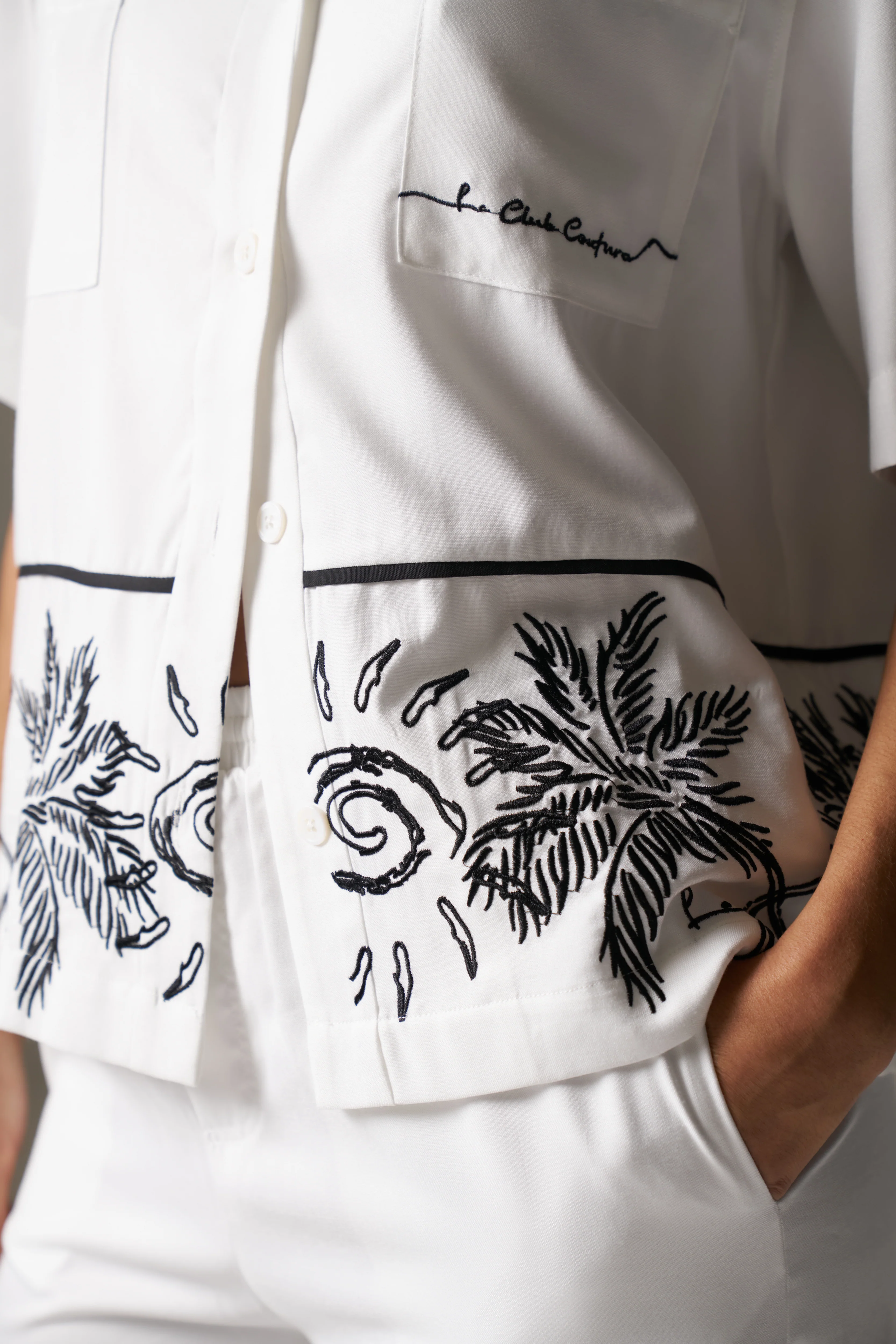 PALM EMBROIDERY SHIRT - WHITE