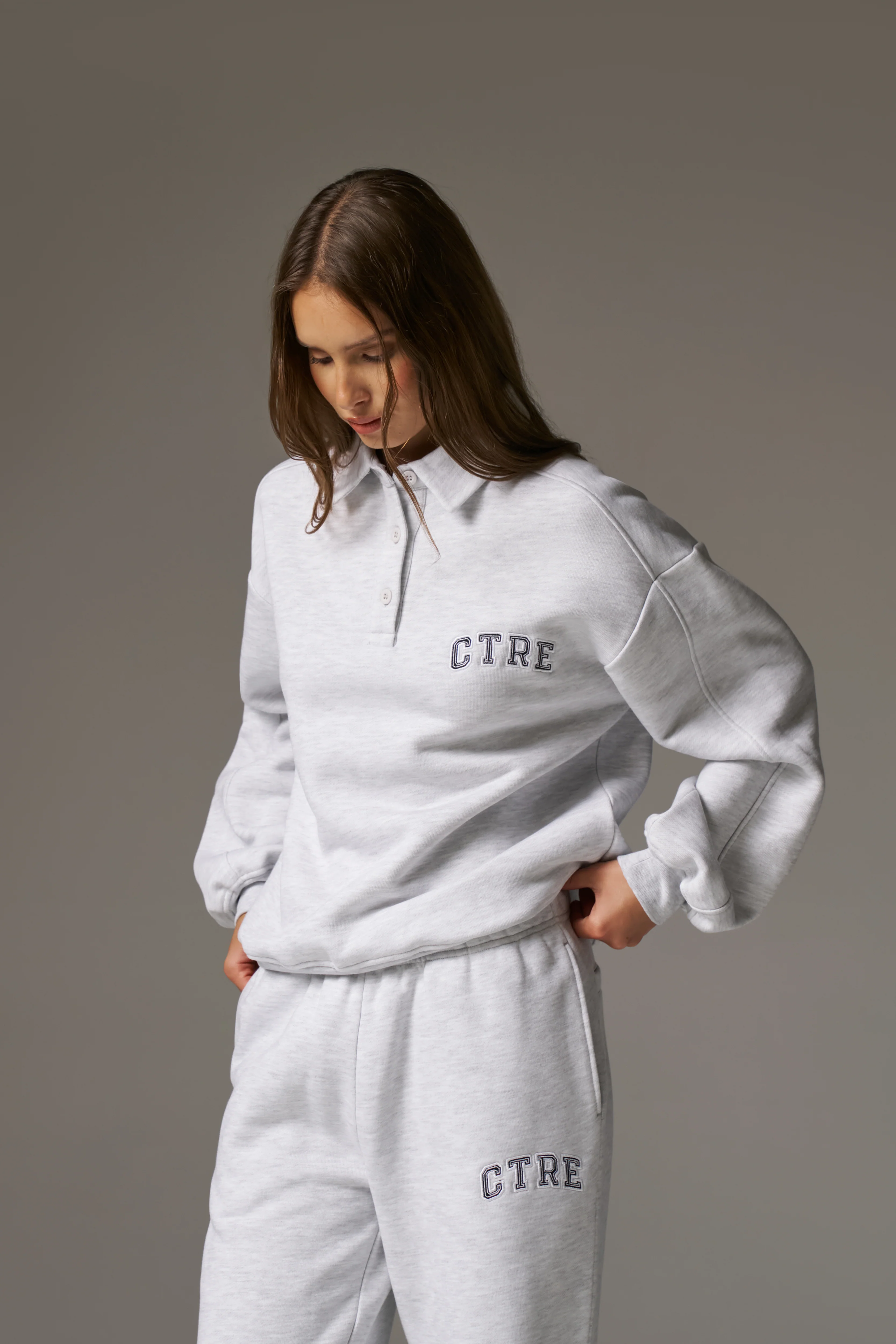 CTRE BUTTON THROUGH POLO - GREY MARL