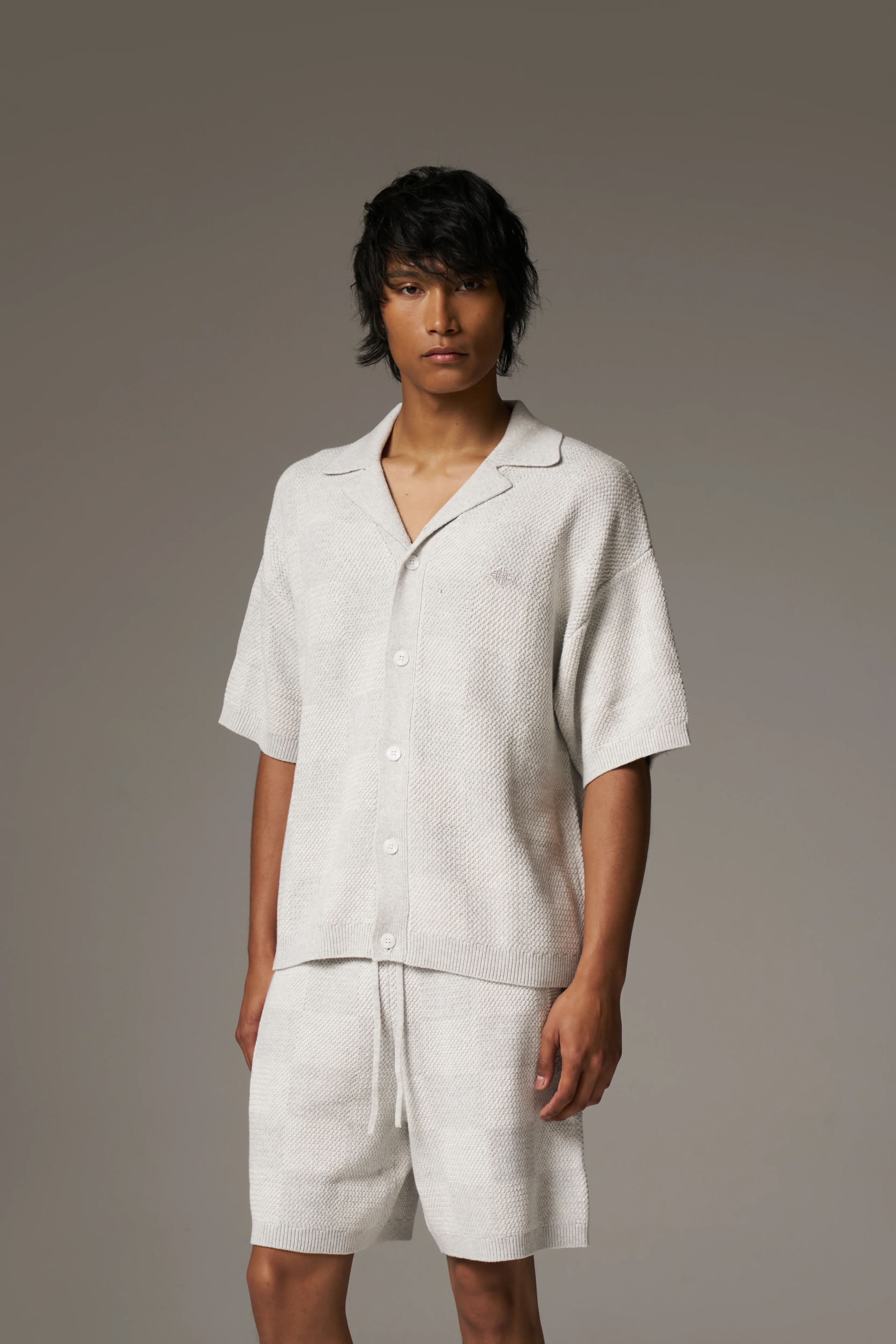 KNITTED CHECKERBOARD SHIRT - GREY