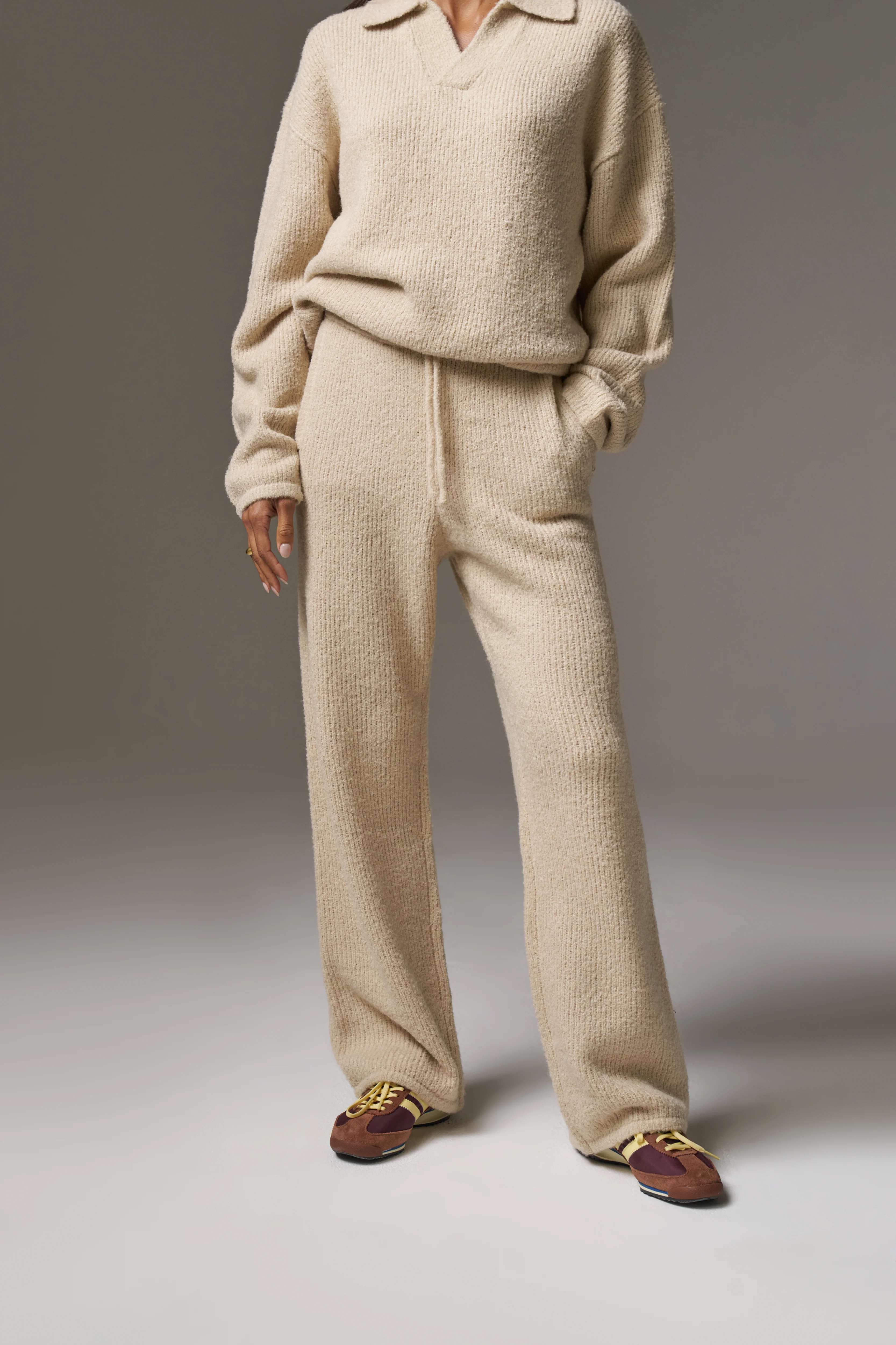 BOUCLE KNIT PANTS - STONE