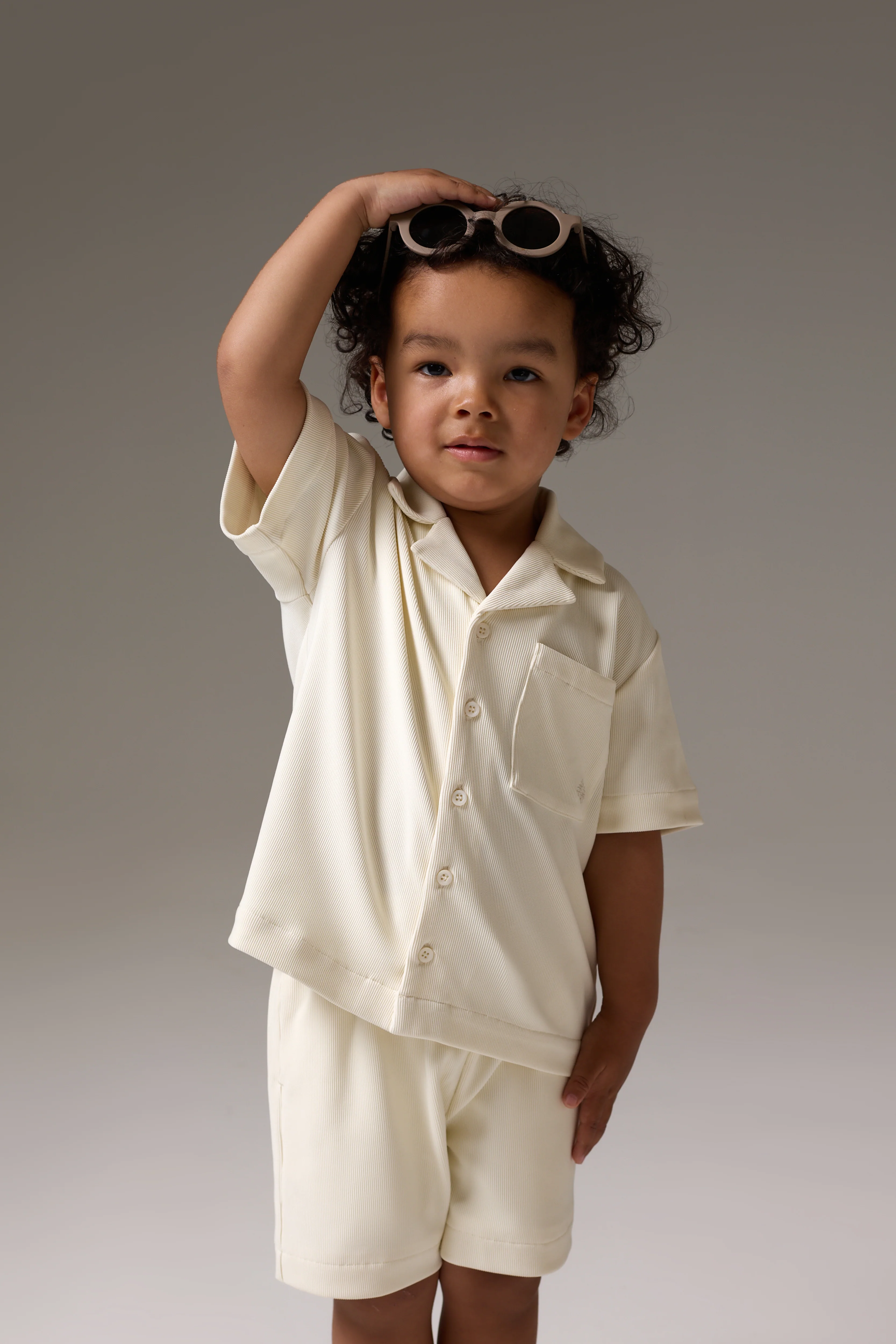KIDS RIB BUTTON THROUGH SHIRT - STONE