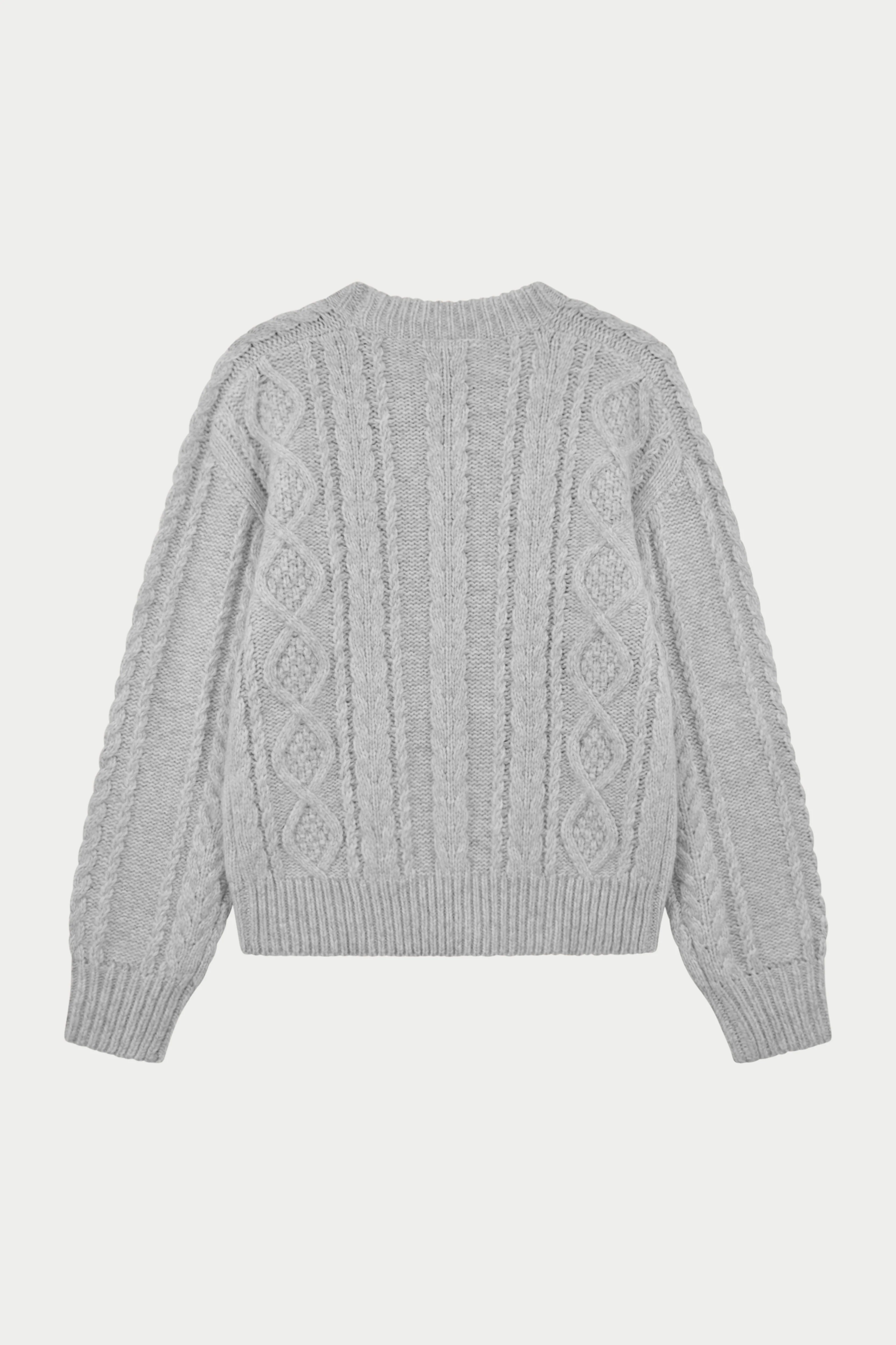 CABLE KNIT EMBROIDERED EMBLEM JUMPER - GREY MARL
