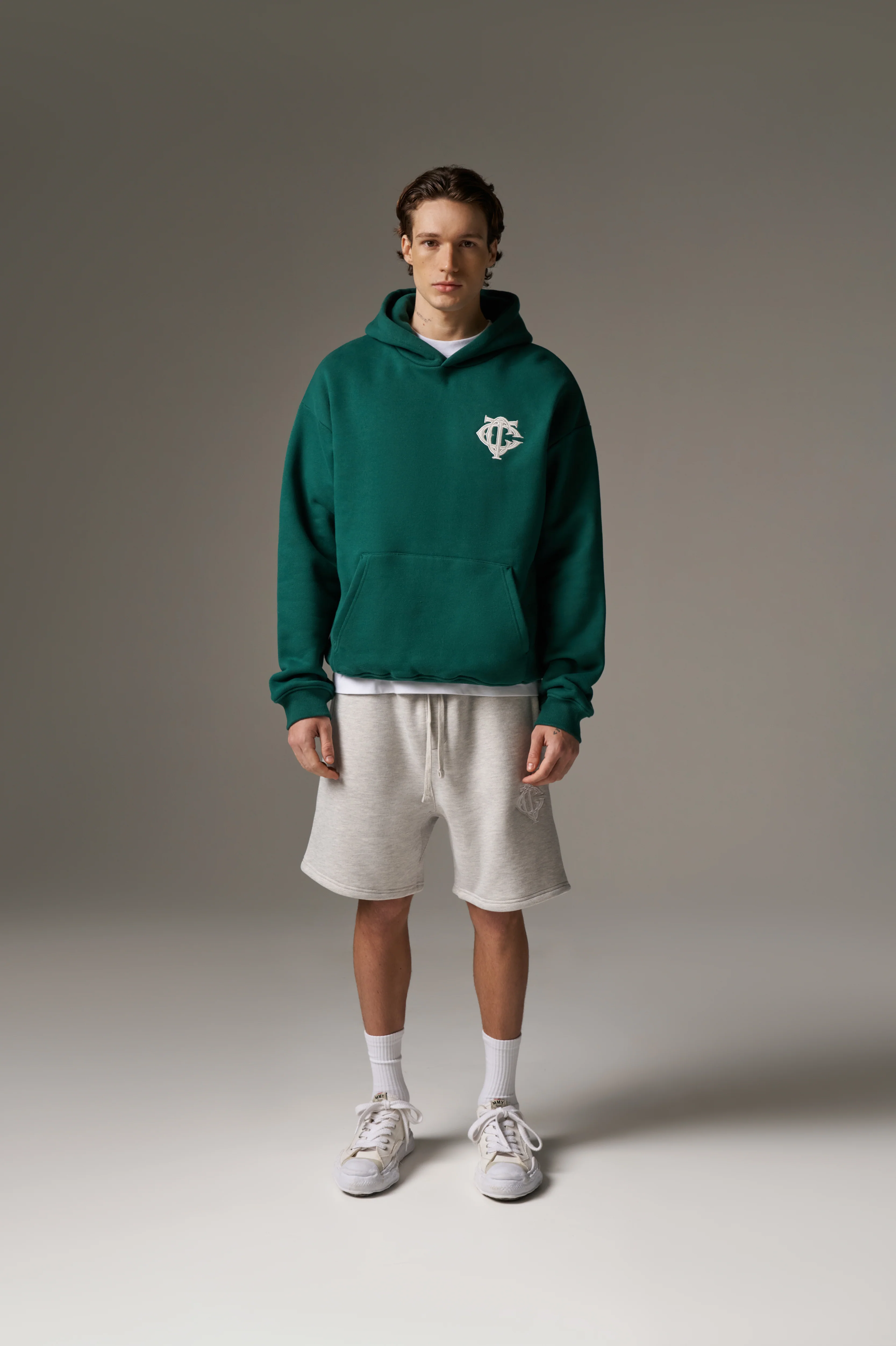 HEAVYWEIGHT MONOGRAM EMBLEM HOODIE - FOREST GREEN