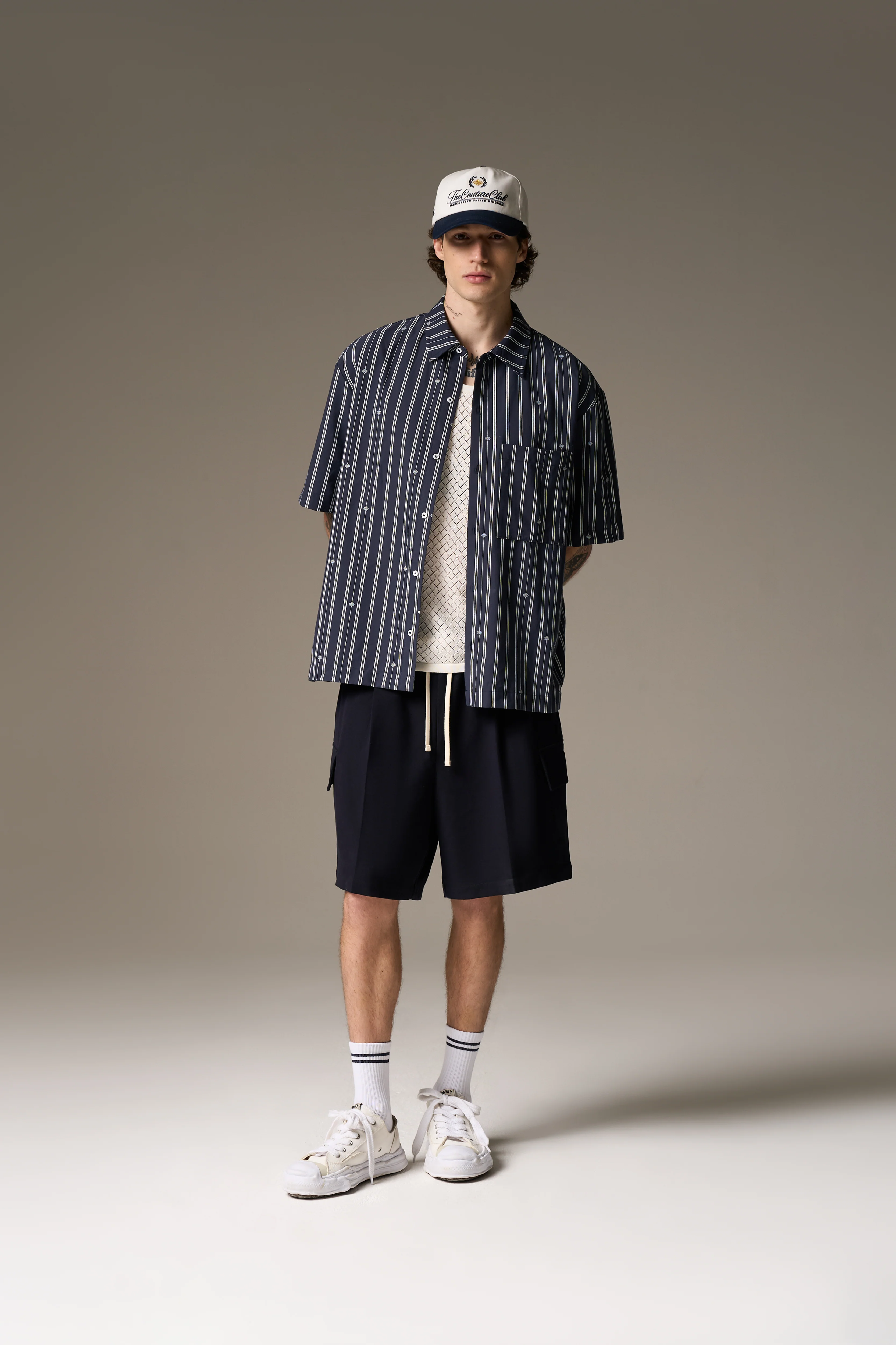 WIDE LEG SIDE POCKET SHORTS - NAVY