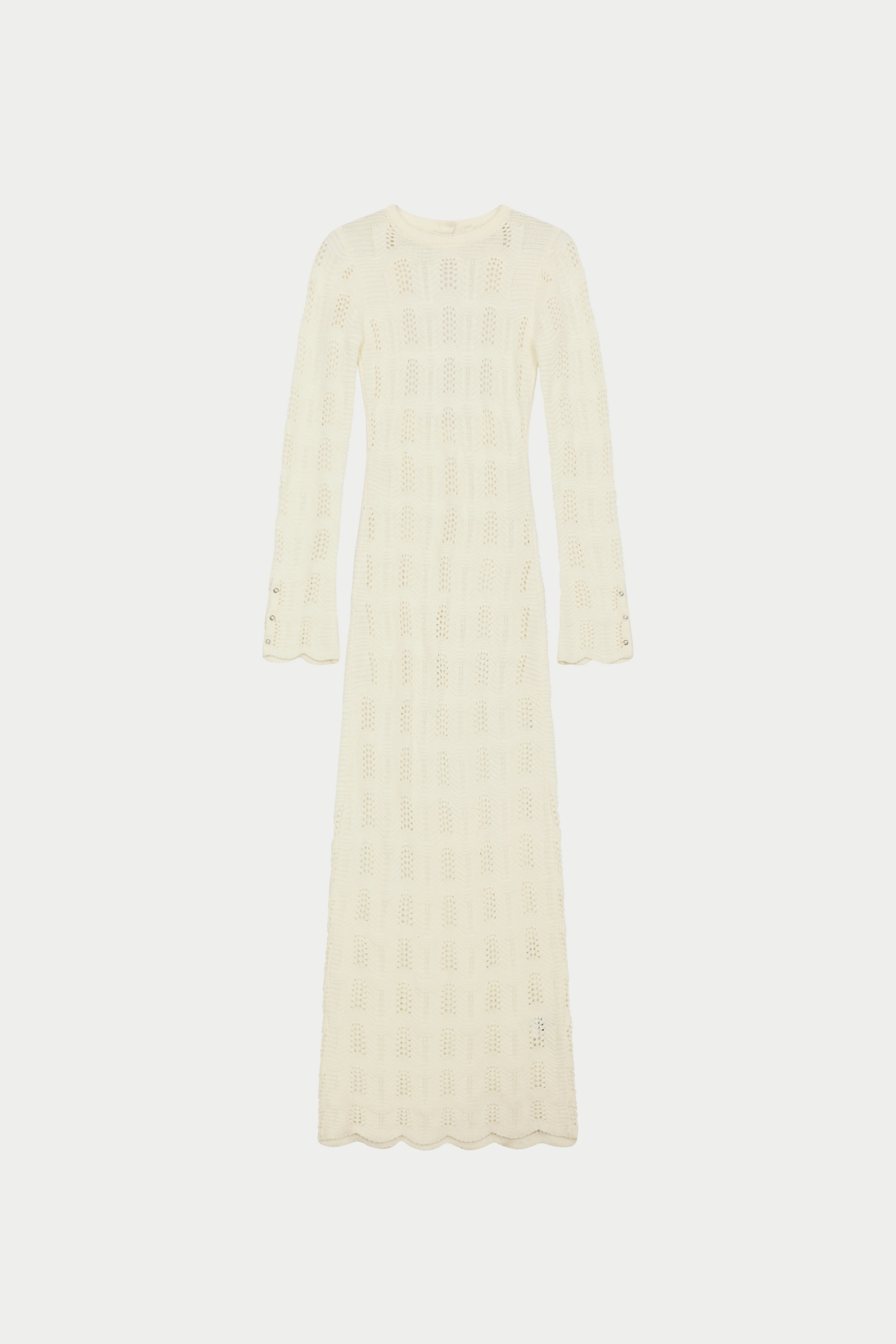SCALLOP EDGE KNITTED MAXI DRESS - OFF WHITE