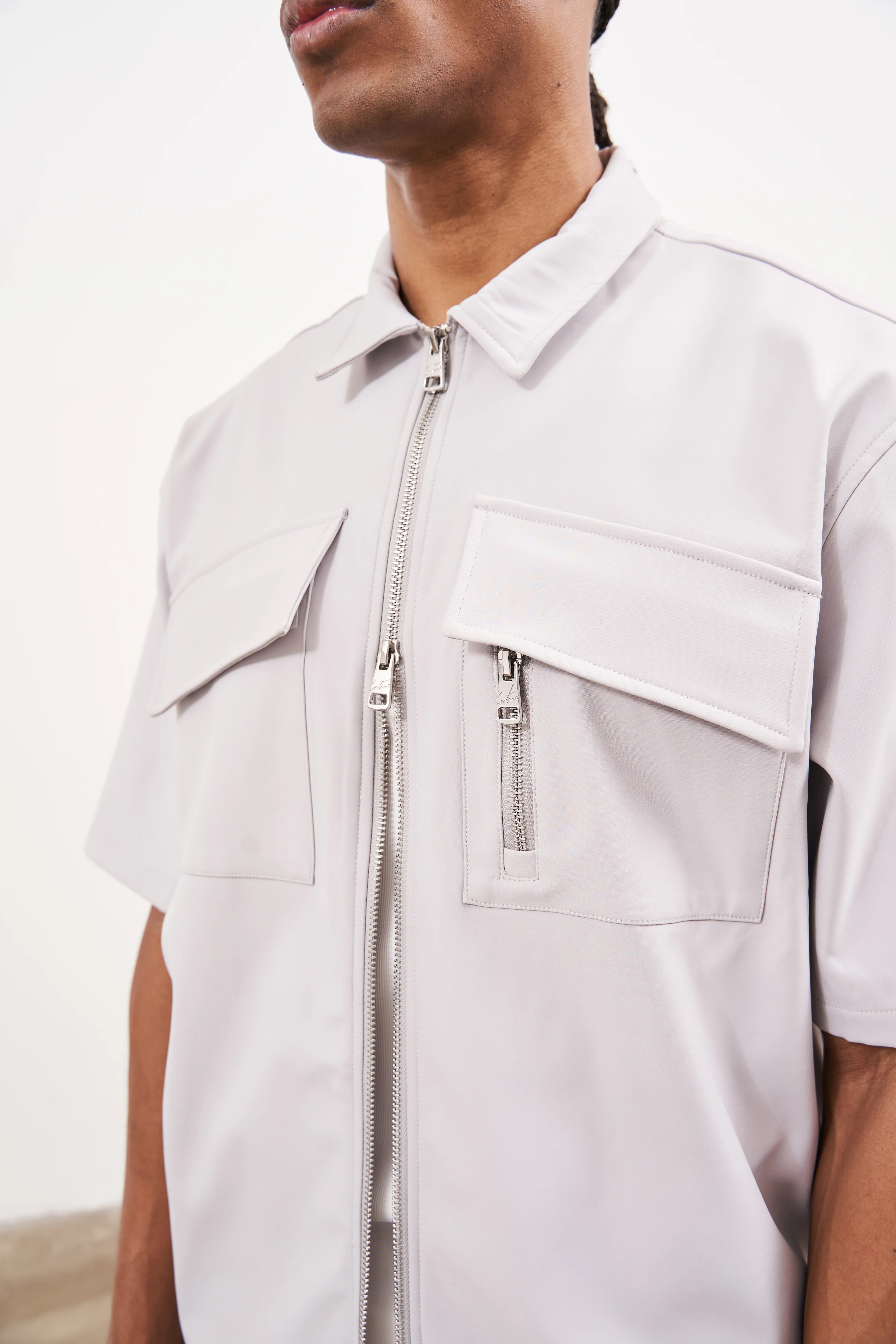 TECHNICAL HEAVYWEIGHT ZIP OVERSHIRT - GREY