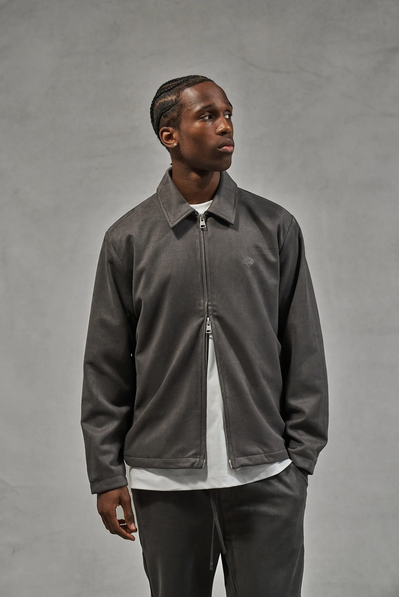 FAUX SUEDE WORKER JACKET - CHARCOAL