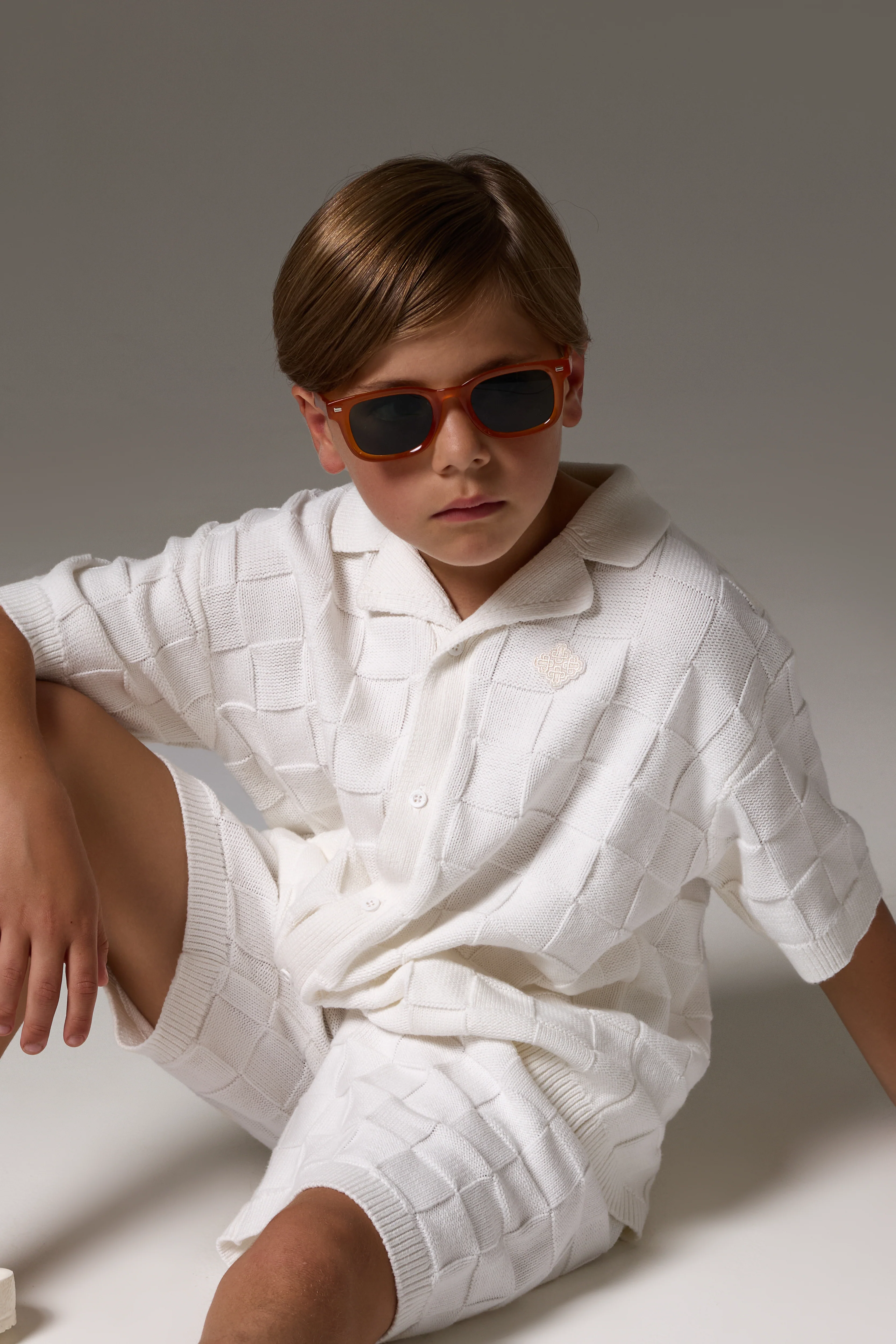 JUNIOR CHECKERBOARD KNITTED SHIRT - OFF WHITE