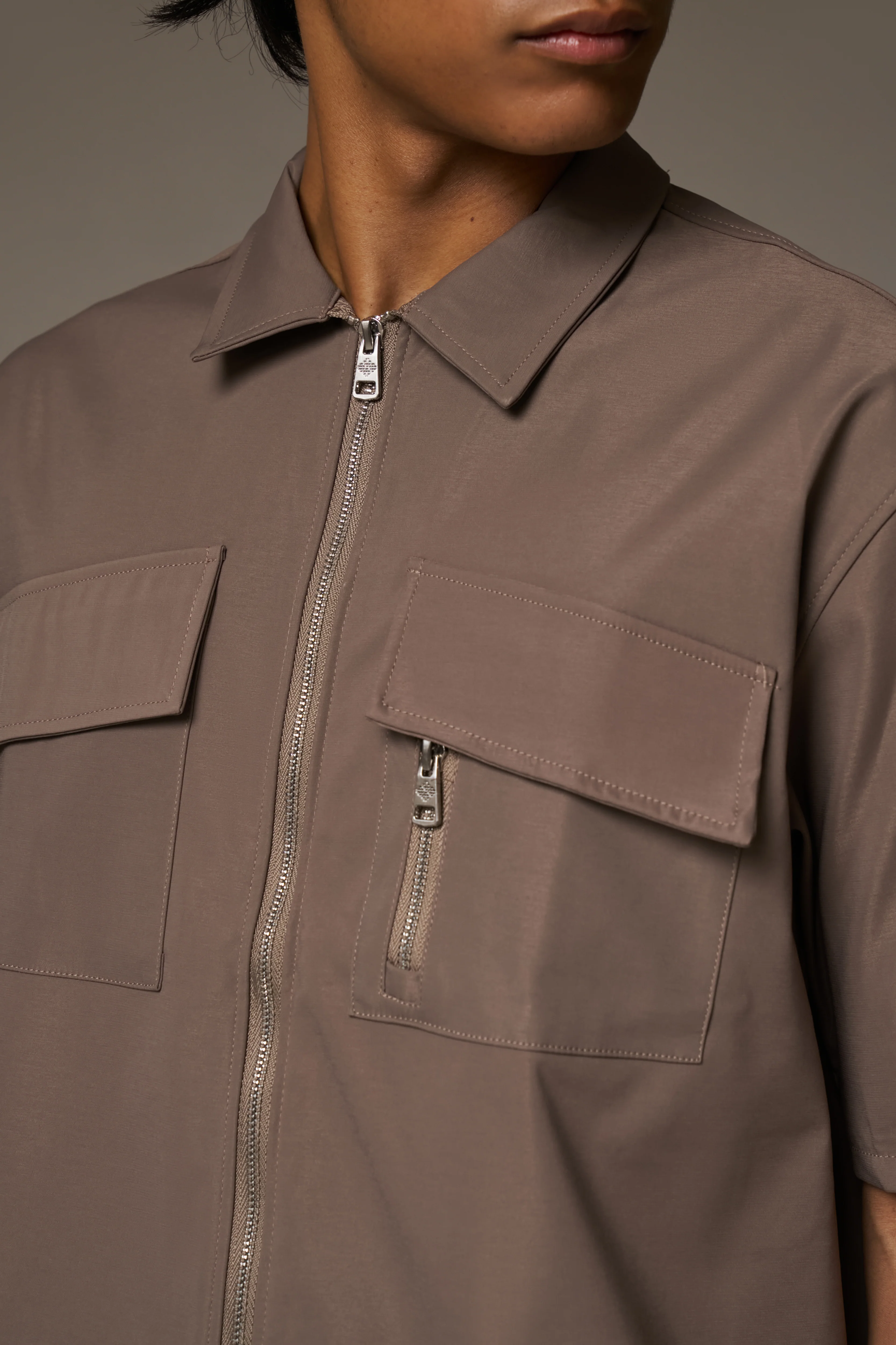 TECHNICAL HEAVYWEIGHT ZIP OVERSHIRT - COFFEE
