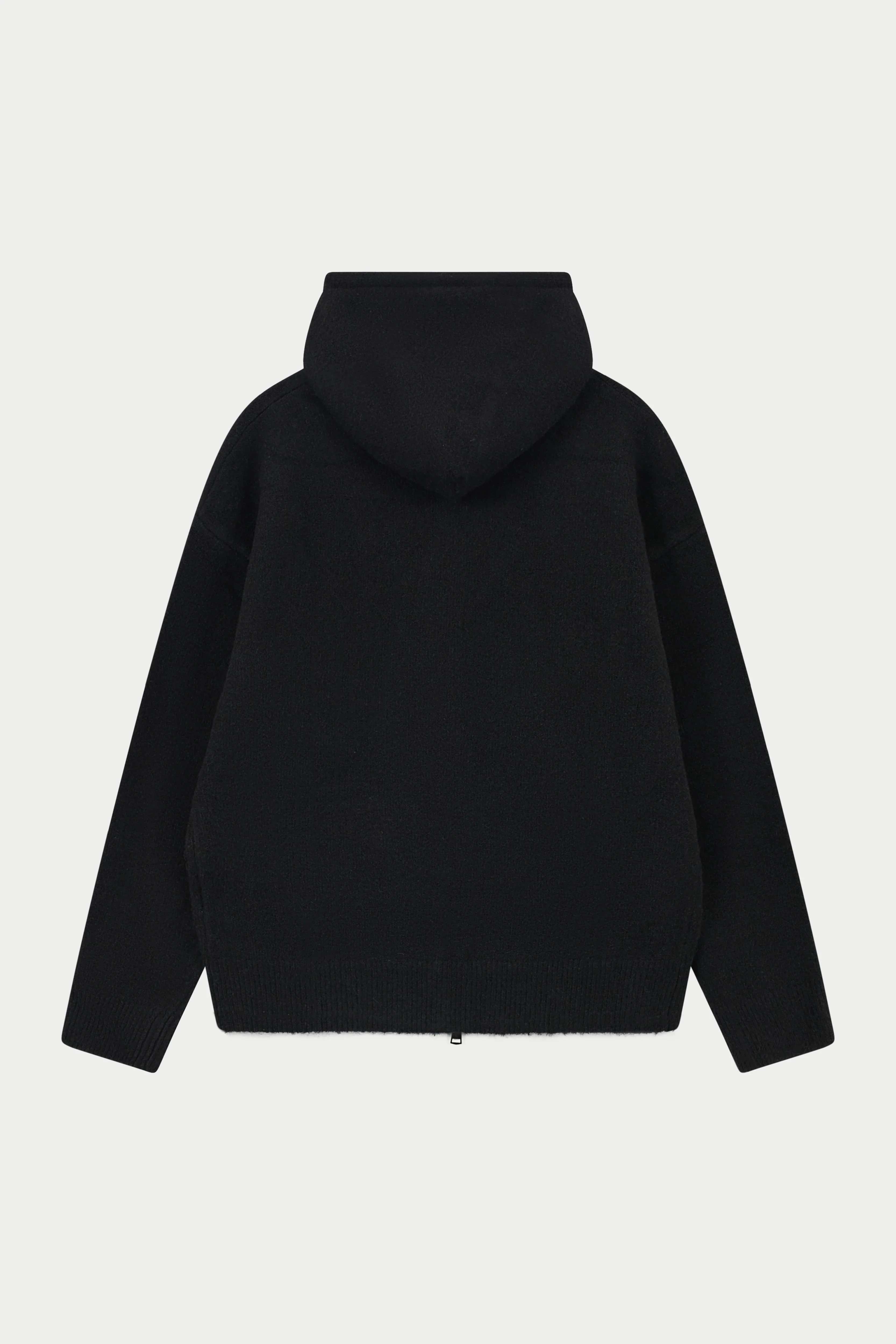 MONOGRAM EMBLEM FLUFFY KNIT ZIP THROUGH HOODIE - BLACK