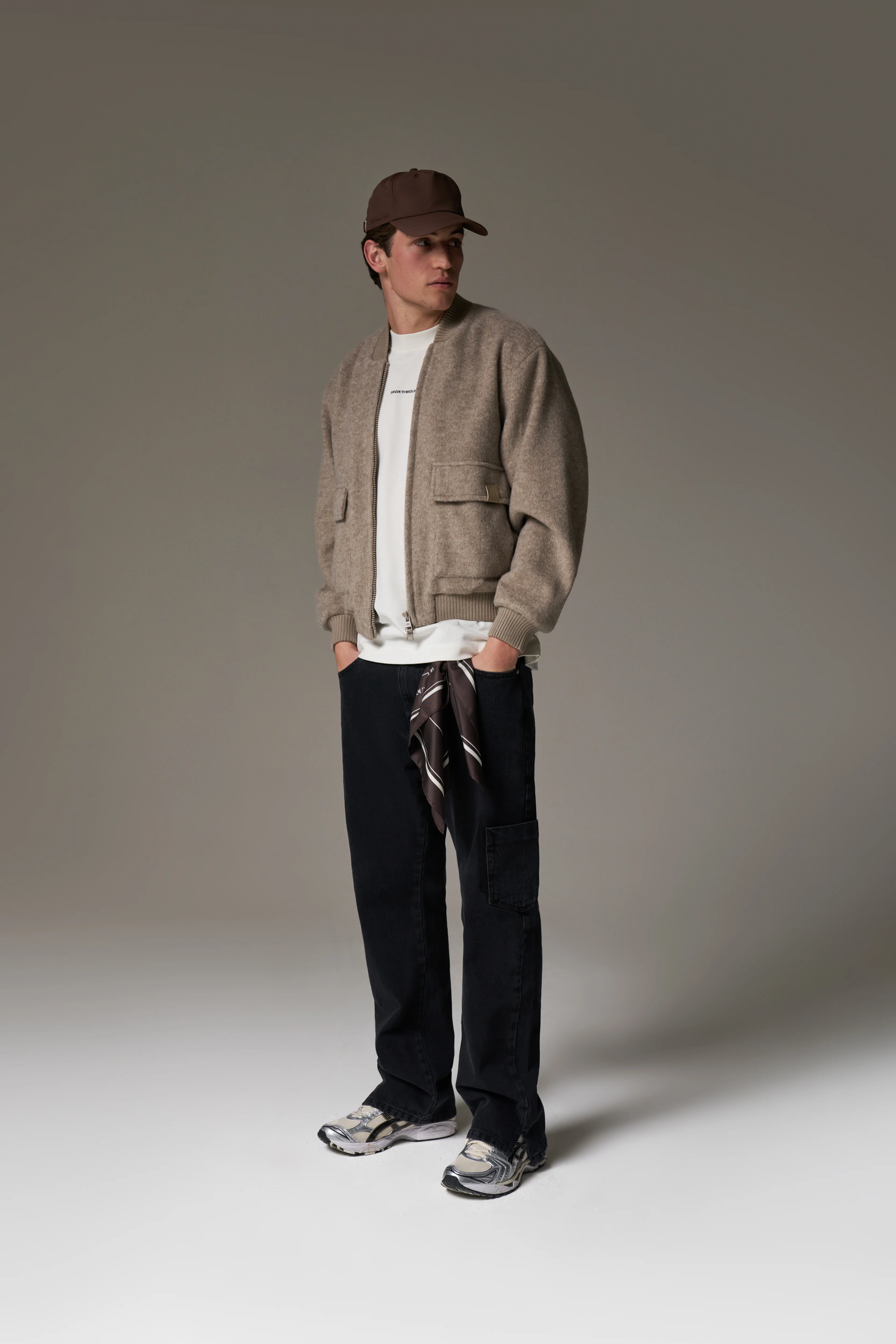 WOOL BLEND BOMBER JACKET - BEIGE