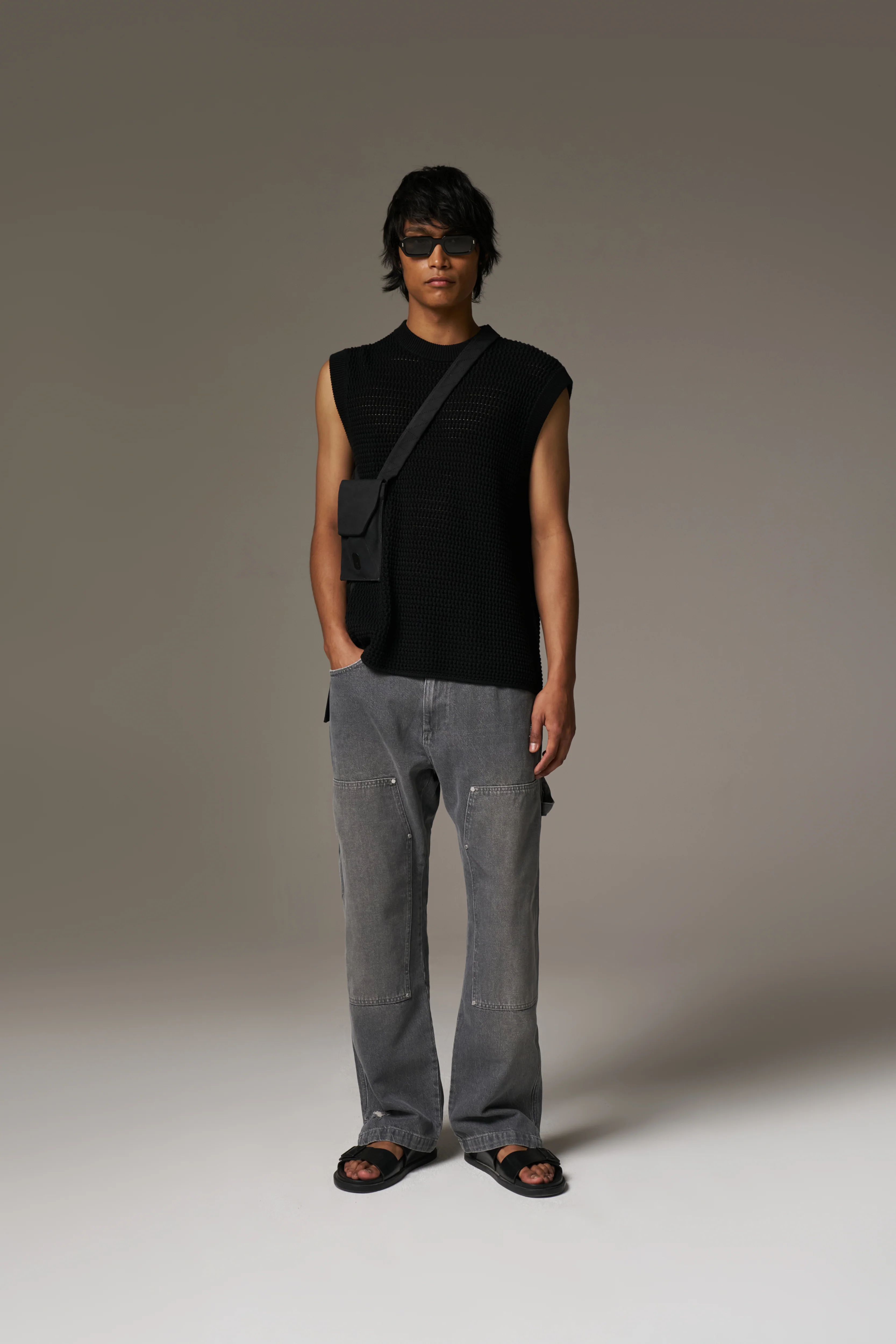 DENIM RIVET DETAIL CARPENTER JEANS - GREY WASH